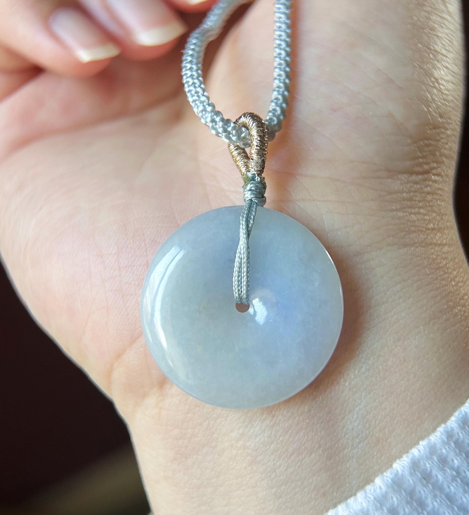 Natural Jadeite Lucky Donut Pendant Adjustable Necklace Burmese Type A Icy Gelatinous Lavender Purple Jade PingAnKou