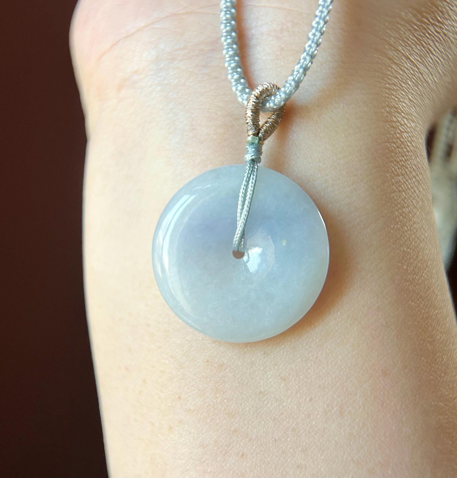 Natural Jadeite Lucky Donut Pendant Adjustable Necklace Burmese Type A Icy Gelatinous Lavender Purple Jade PingAnKou