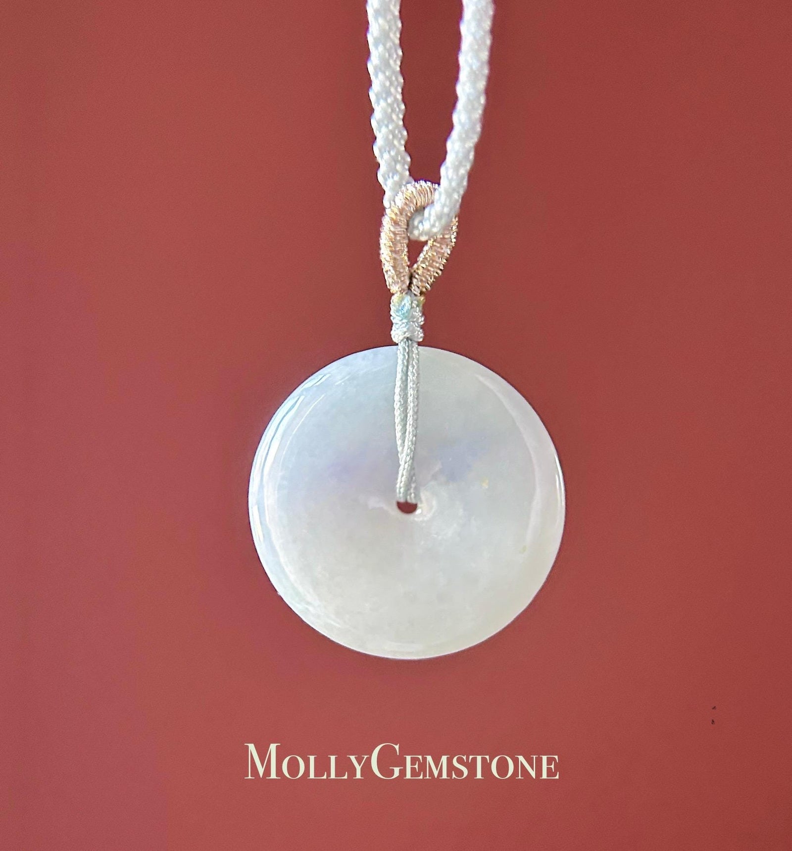 Natural Jadeite Lucky Donut Pendant Adjustable Necklace Burmese Type A Icy Gelatinous Lavender Purple Jade PingAnKou