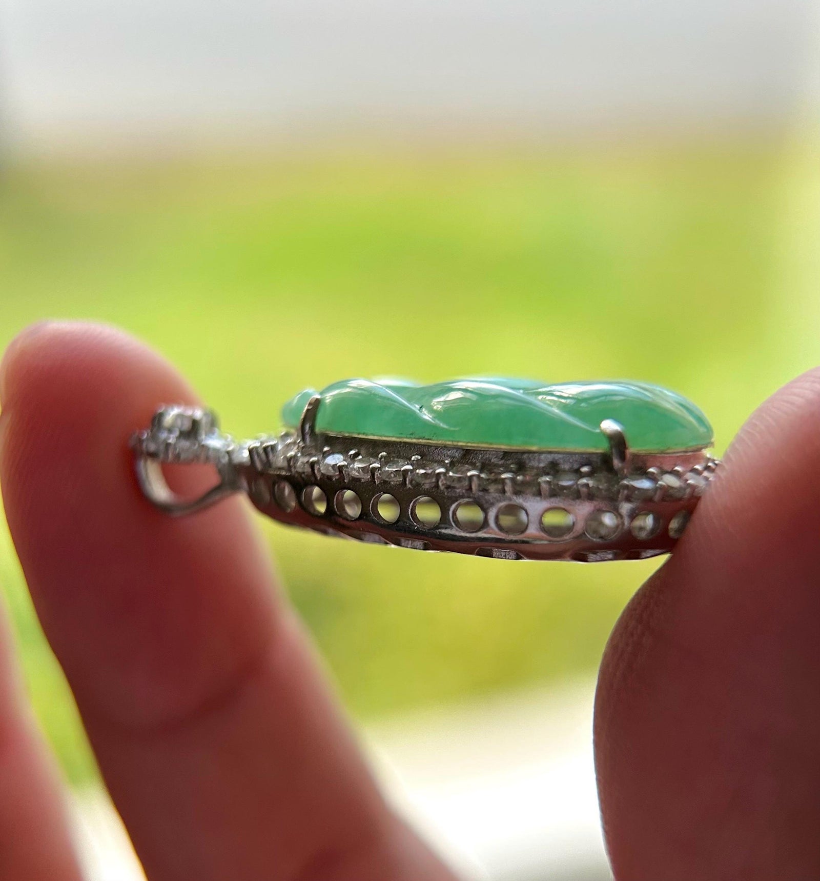 Natural Jadeite Leaf & Sterling Silver Pendant Burmese Untreated Type A Icy Translucent Vibrant Sunny Apple Green Jade