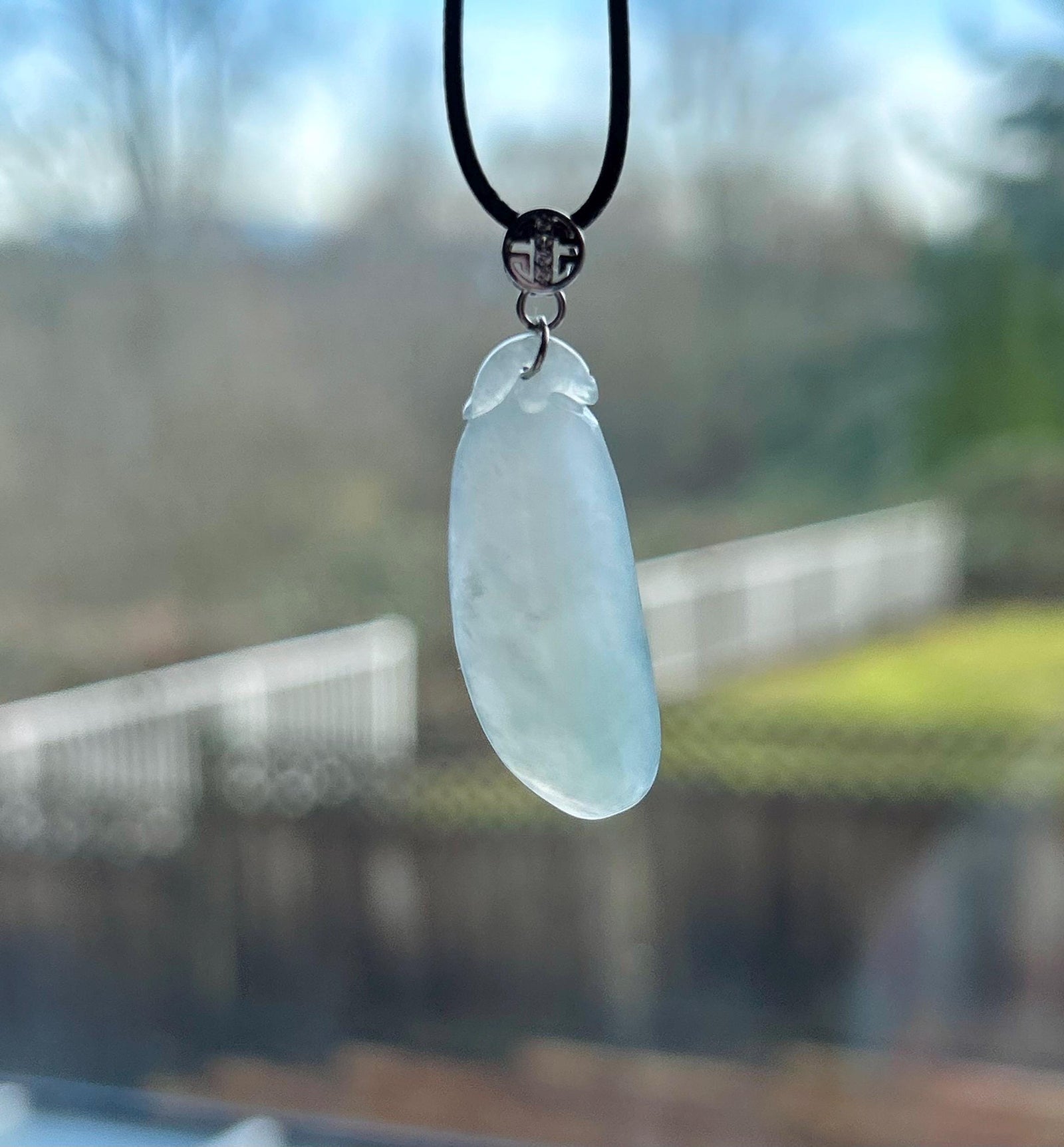 Certified Natural Burmese Type A Jadeite Lucky Gourd Pendant, Highly Translucent Icy Light Blue/Green Jade, Sterling Silver Bail