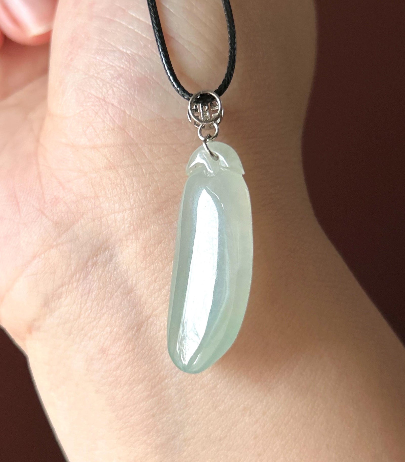 Certified Natural Burmese Type A Jadeite Lucky Gourd Pendant, Highly Translucent Icy Light Blue/Green Jade, Sterling Silver Bail