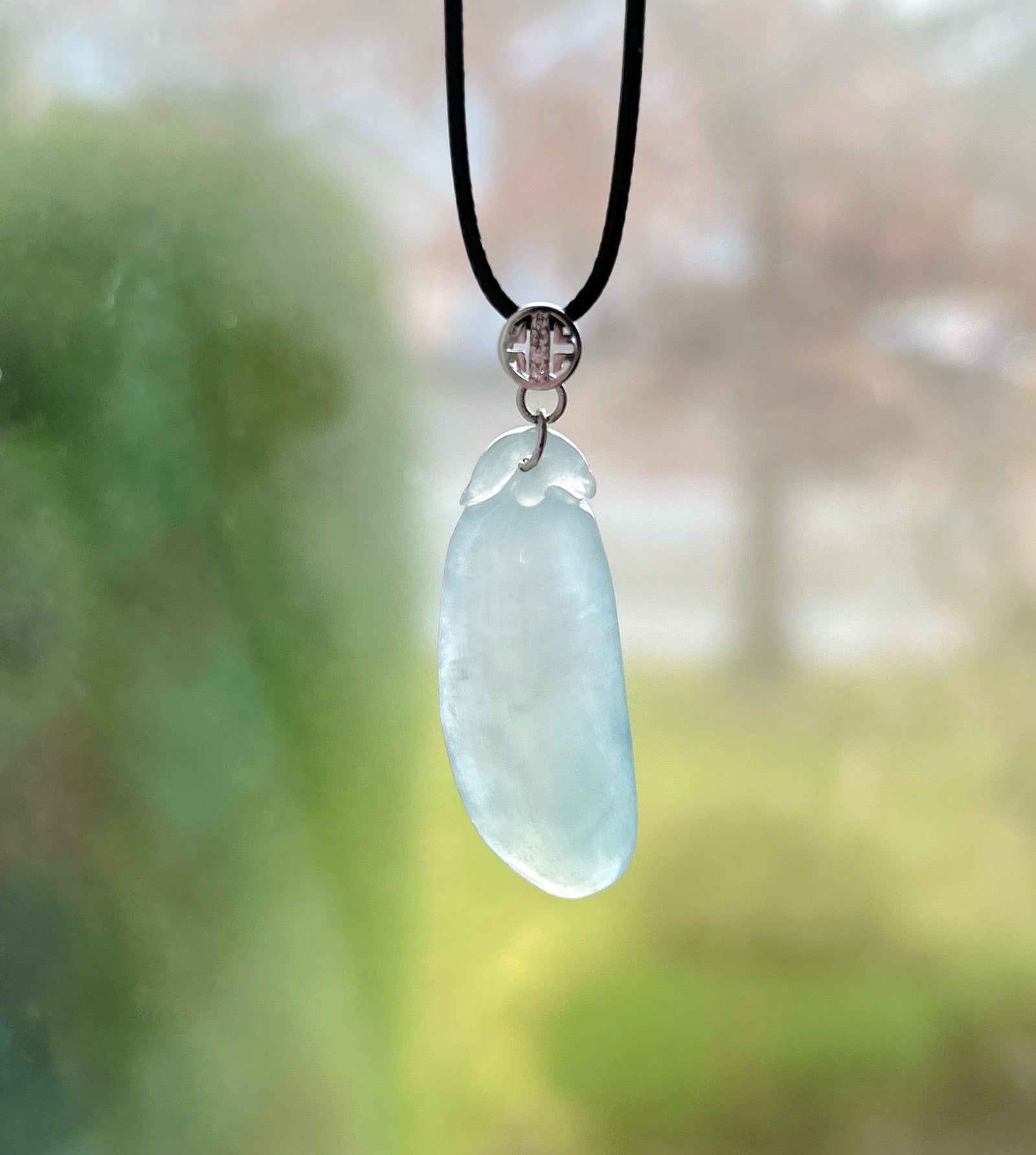 Certified Natural Burmese Type A Jadeite Lucky Gourd Pendant, Highly Translucent Icy Light Blue/Green Jade, Sterling Silver Bail