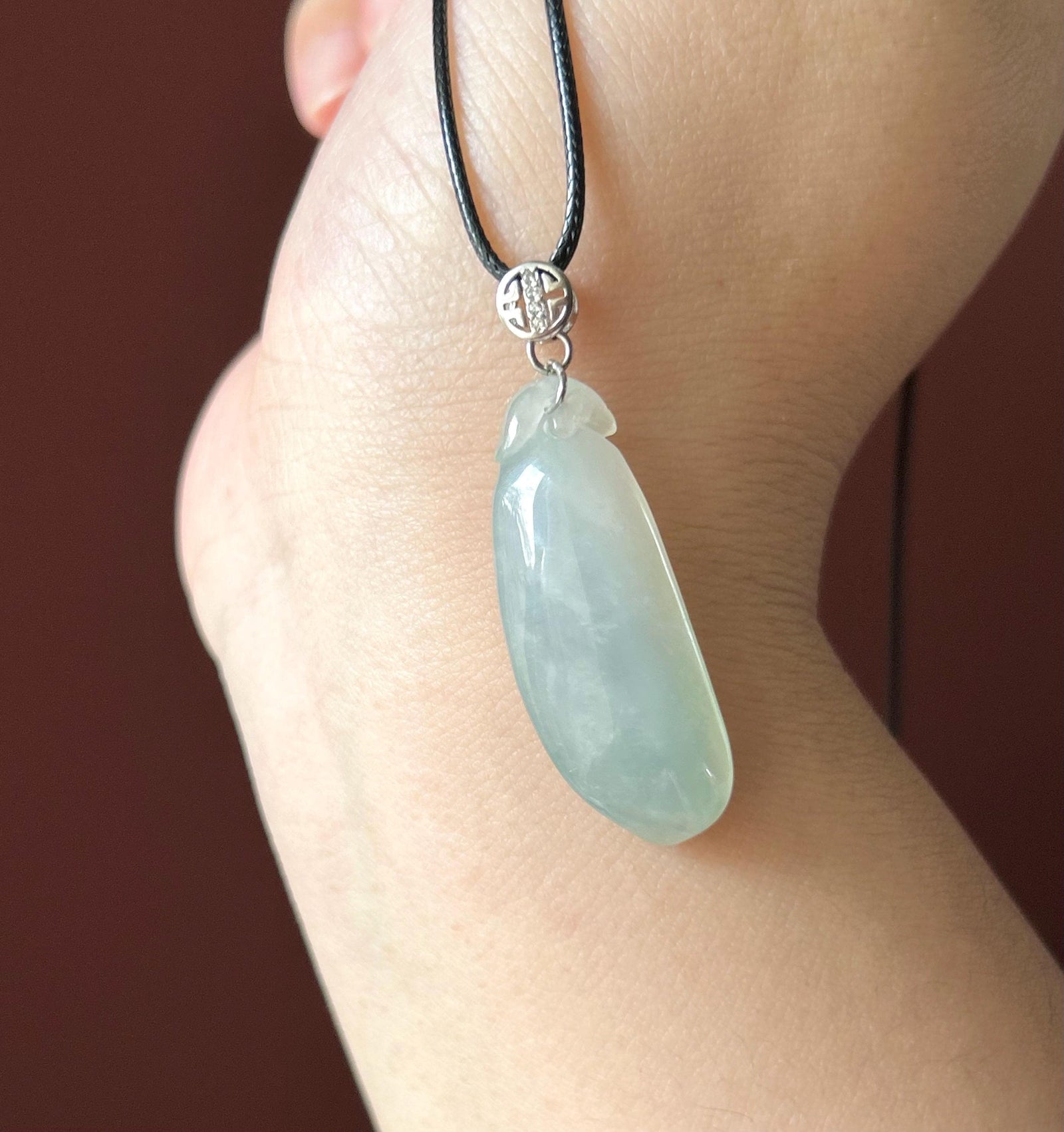 Certified Natural Burmese Type A Jadeite Lucky Gourd Pendant, Highly Translucent Icy Light Blue/Green Jade, Sterling Silver Bail