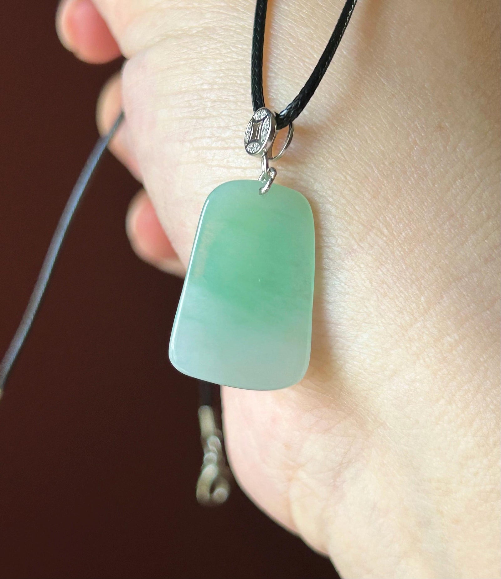 Natural Jadeite Lotus Pendant, Burmese Type A Icy Translucent Icy Apple Green Jade, Sterling Silver Bail