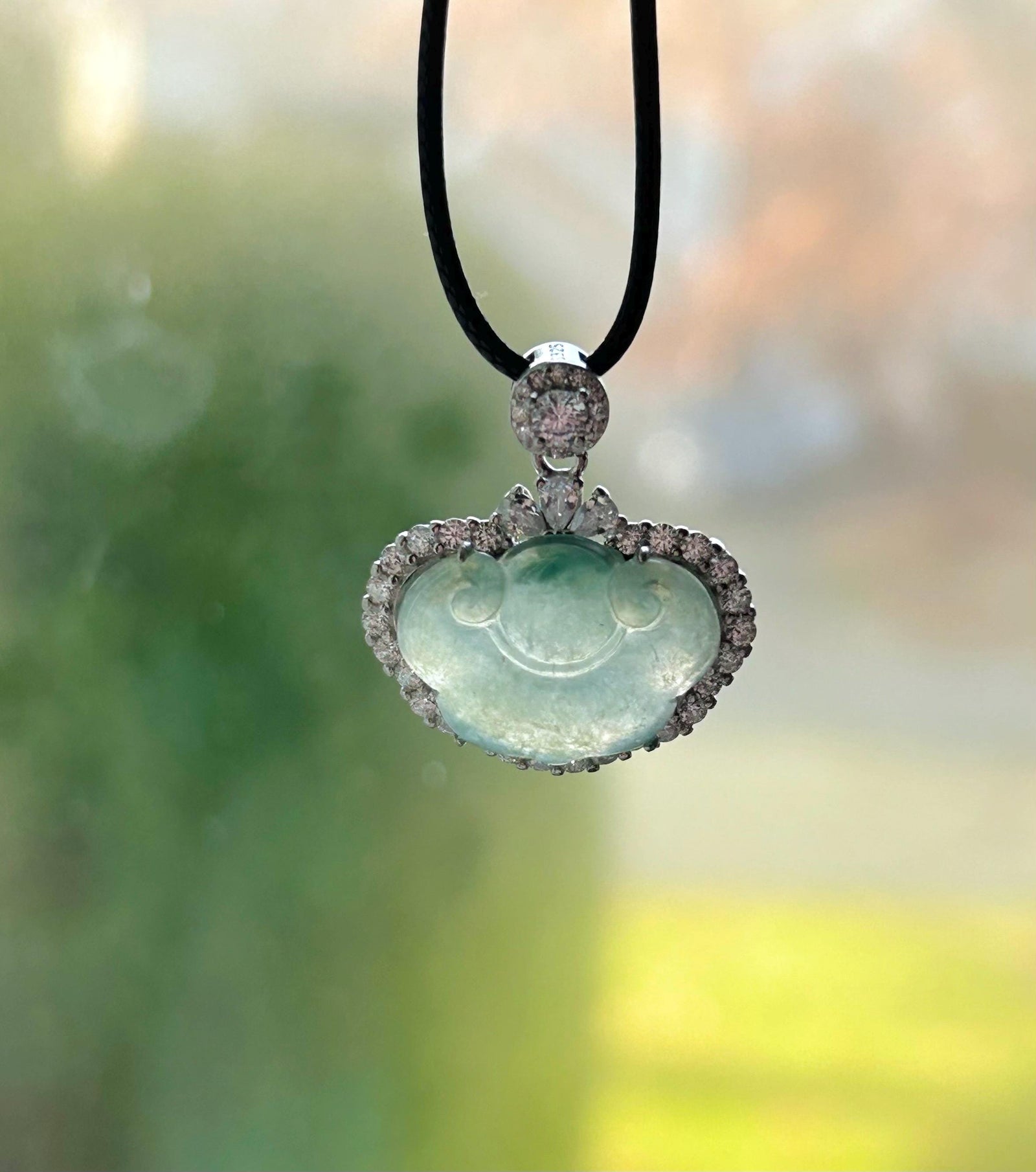 Natural Jadeite RuYi Cloud Pendant, Burmese Type A Highly Translucent Icy Light Green Jade, Sterling Silver Setting
