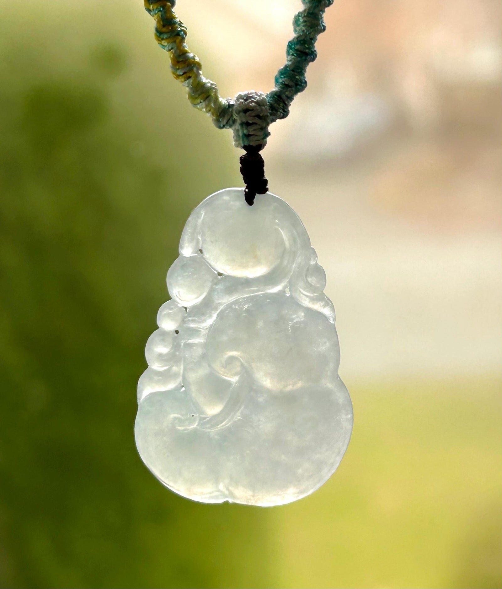 Certified Natural Burmese Type A Jadeite Ruyi Pendant, Icy White Translucent Jade, New Year Blessing