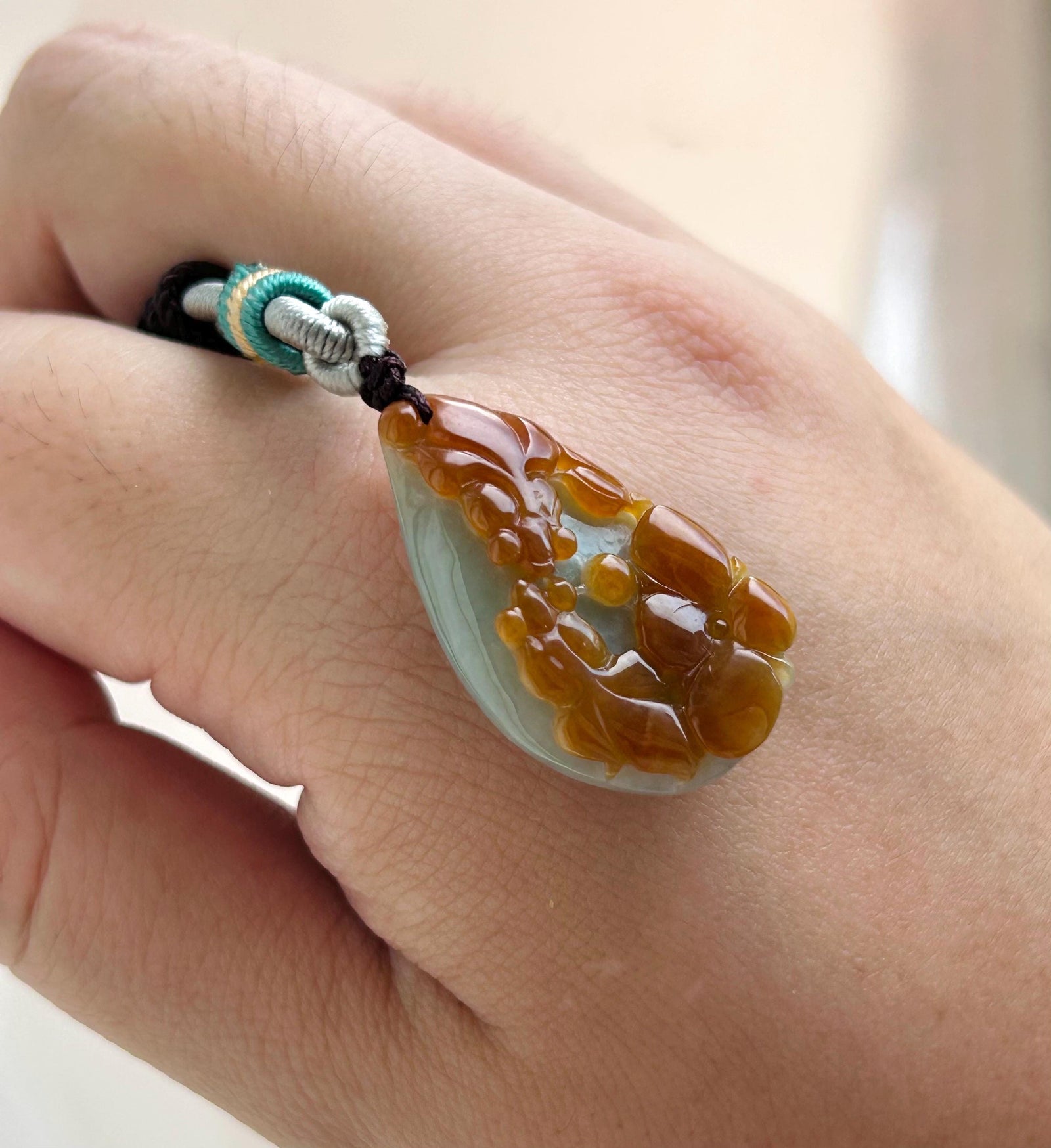 Natural Jadeite Pendant, Lotus and Koi Carving, Burmese Type A Icy Translucent Red Jade, Symbol of Abundance