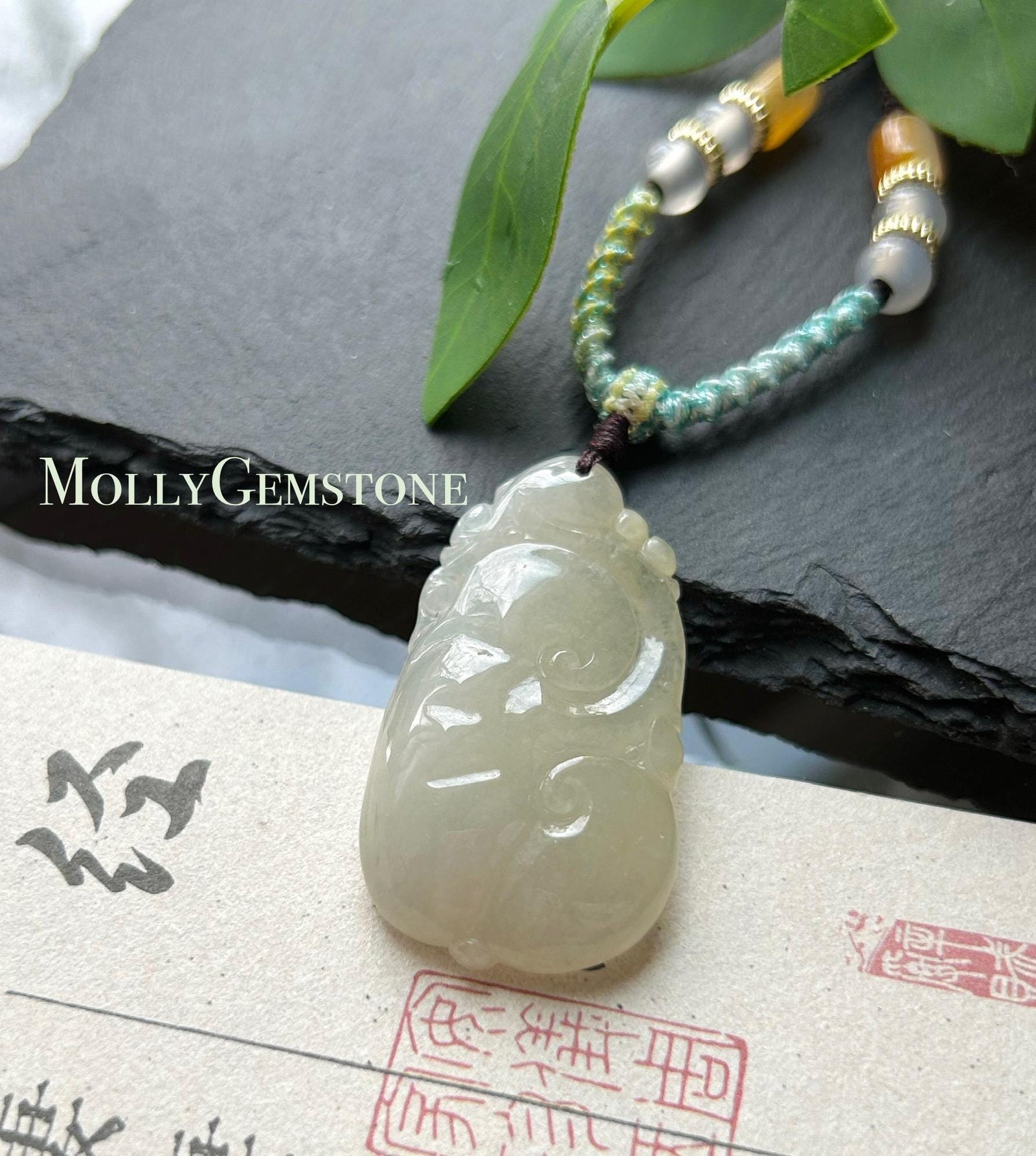 Natural Burmese Type A Jadeite Ruyi Pendant, Icy Light Yellow Translucent Jade, New Year Blessing