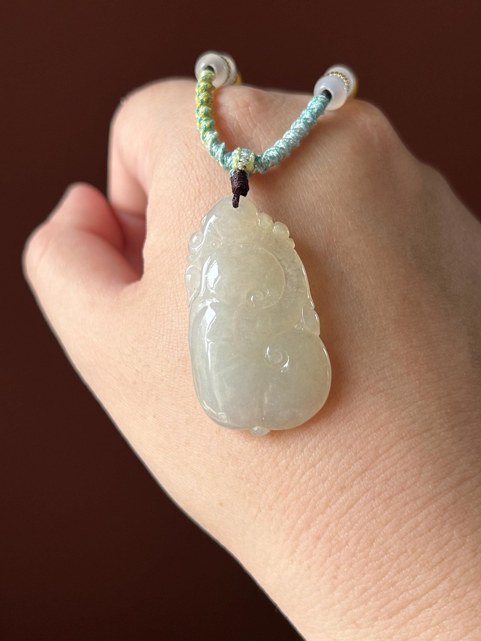 Natural Burmese Type A Jadeite Ruyi Pendant, Icy Light Yellow Translucent Jade, New Year Blessing