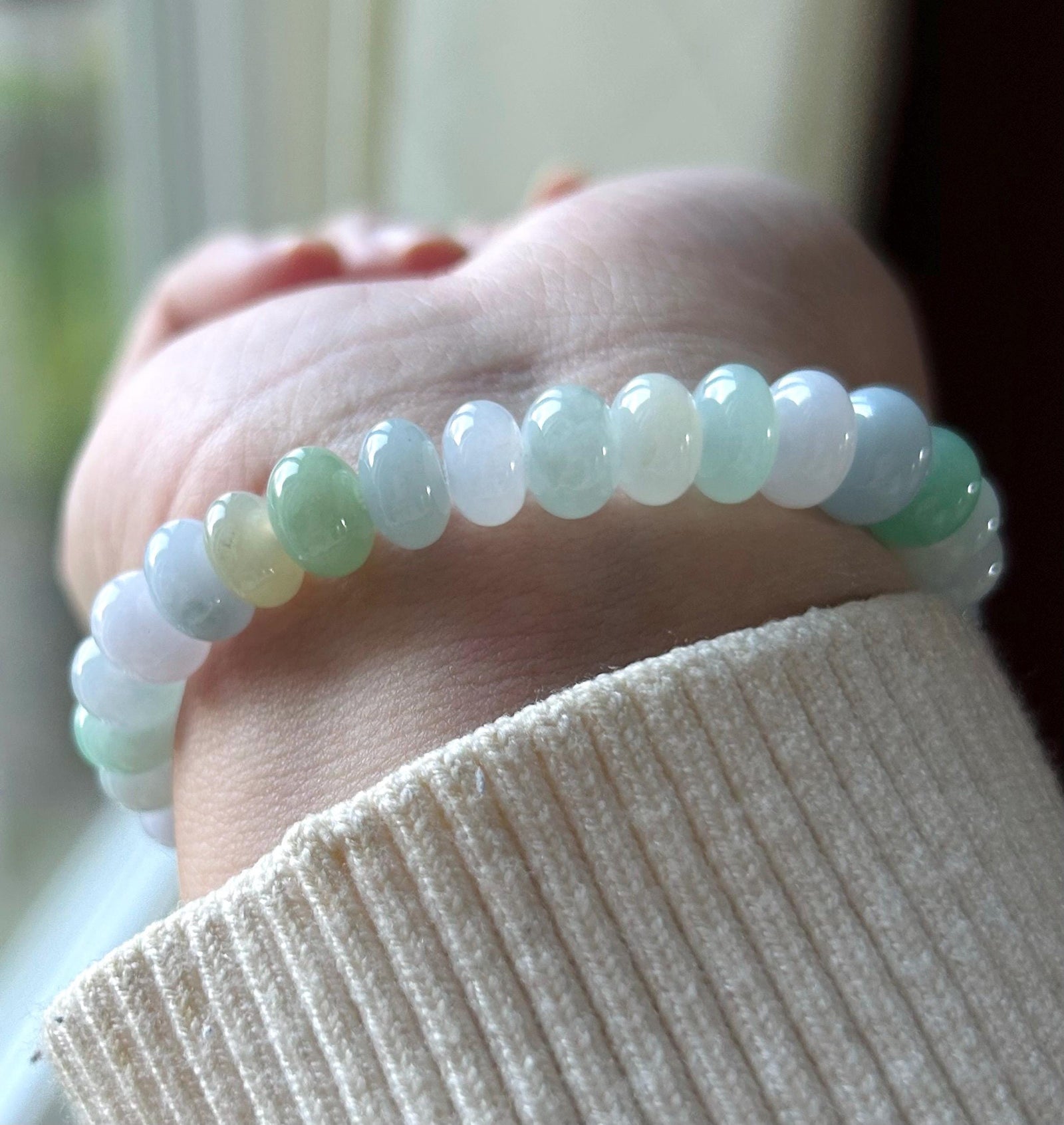 Natural Jadeite Multi-Color Beaded Bracelet, Burmese Type A Icy Translucent Pastel Jade, Soft Tone Jewelry