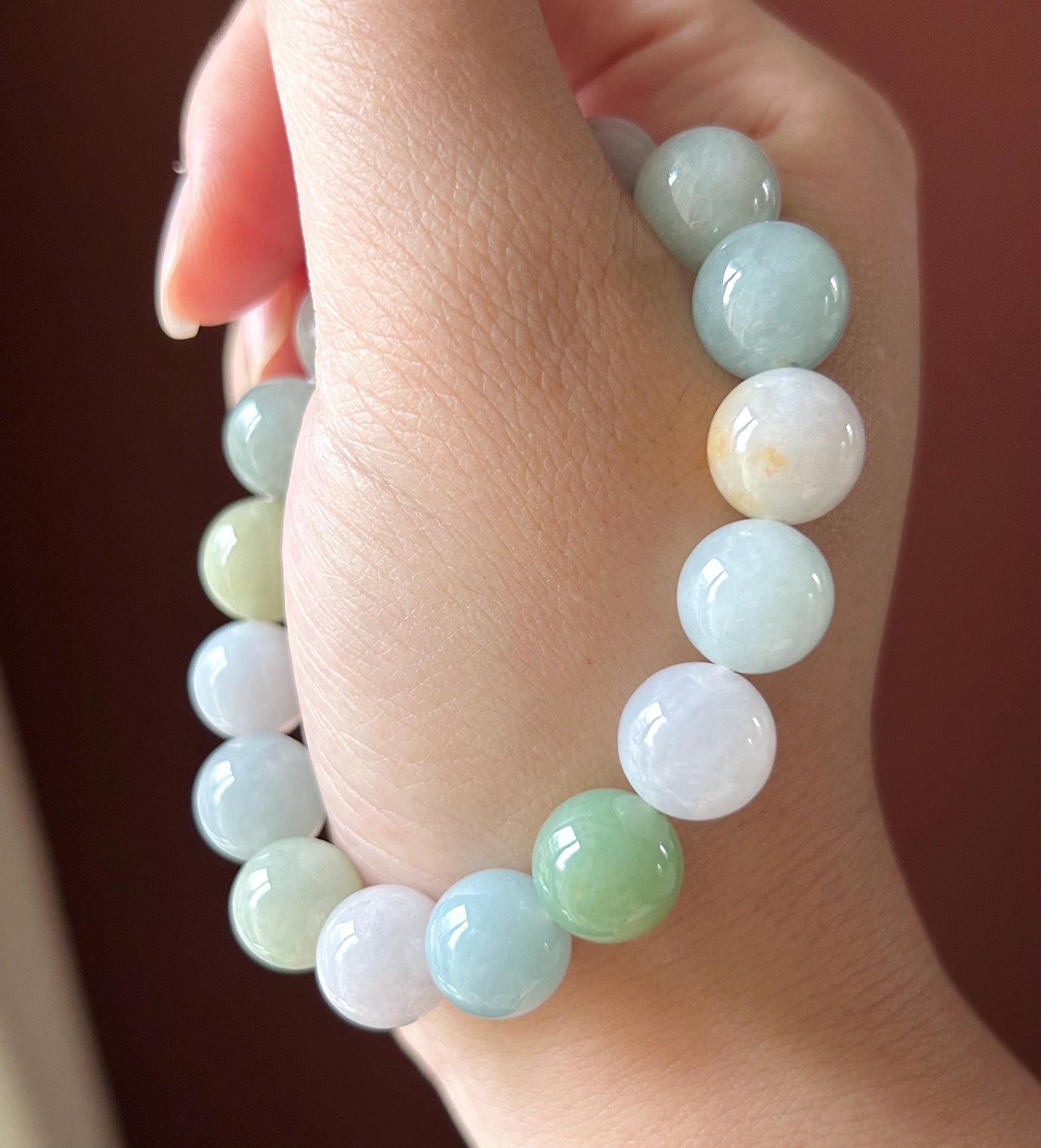Natural Jadeite BIG Bead Bracelet, Type A Burmese Icy Gelatinous Multicolor Jade, Six-Syllable Mantra Carved Center, Spiritual Jewelry