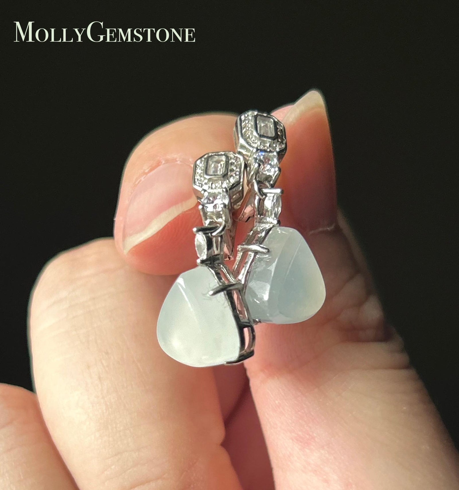 Natural Jadeite Ice Glow Drop Earrings, Burmese White Snowlight Translucent Jade in 925 Silver Minimalist Jewelry