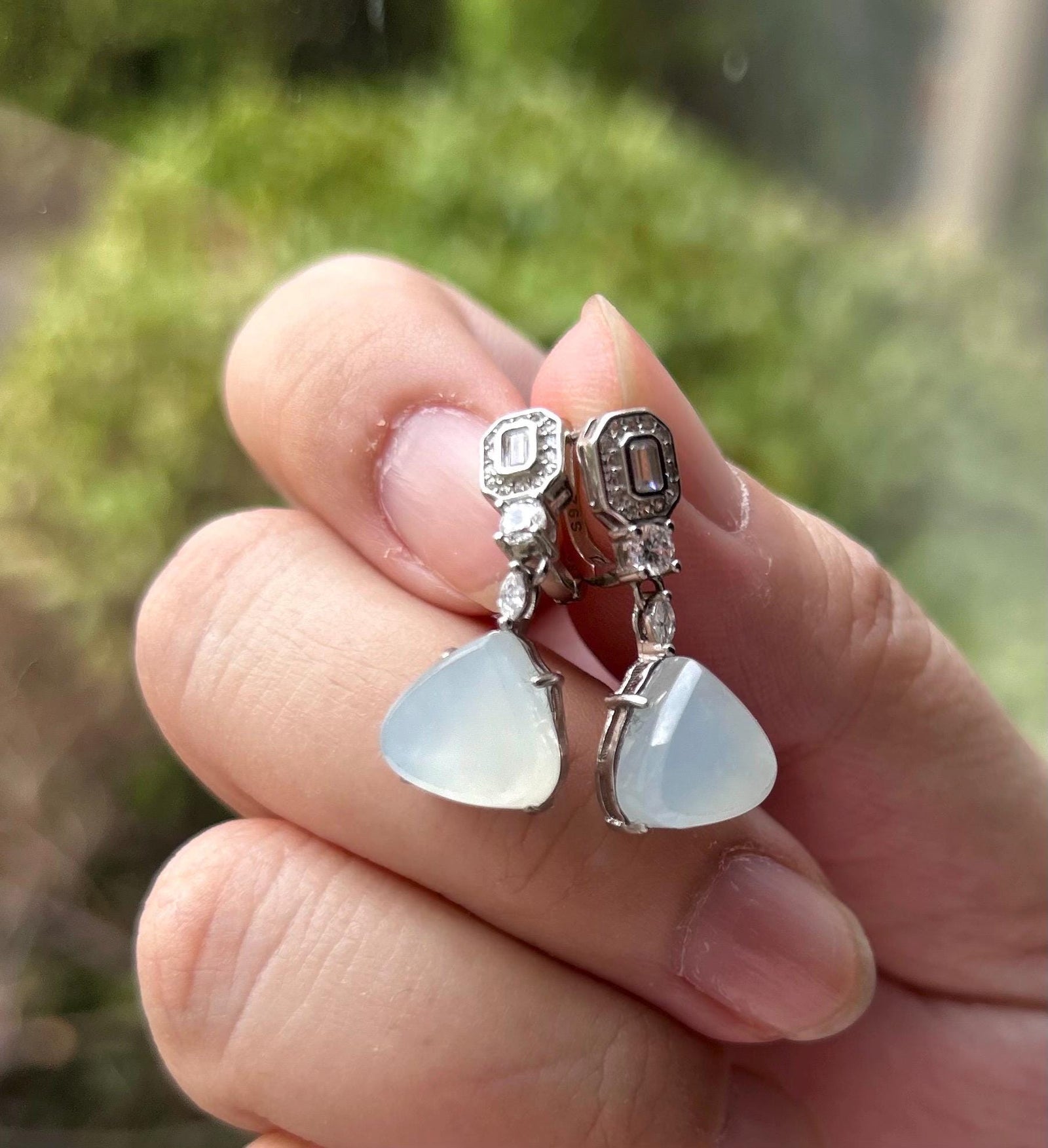 Natural Jadeite Ice Glow Drop Earrings, Burmese White Snowlight Translucent Jade in 925 Silver Minimalist Jewelry