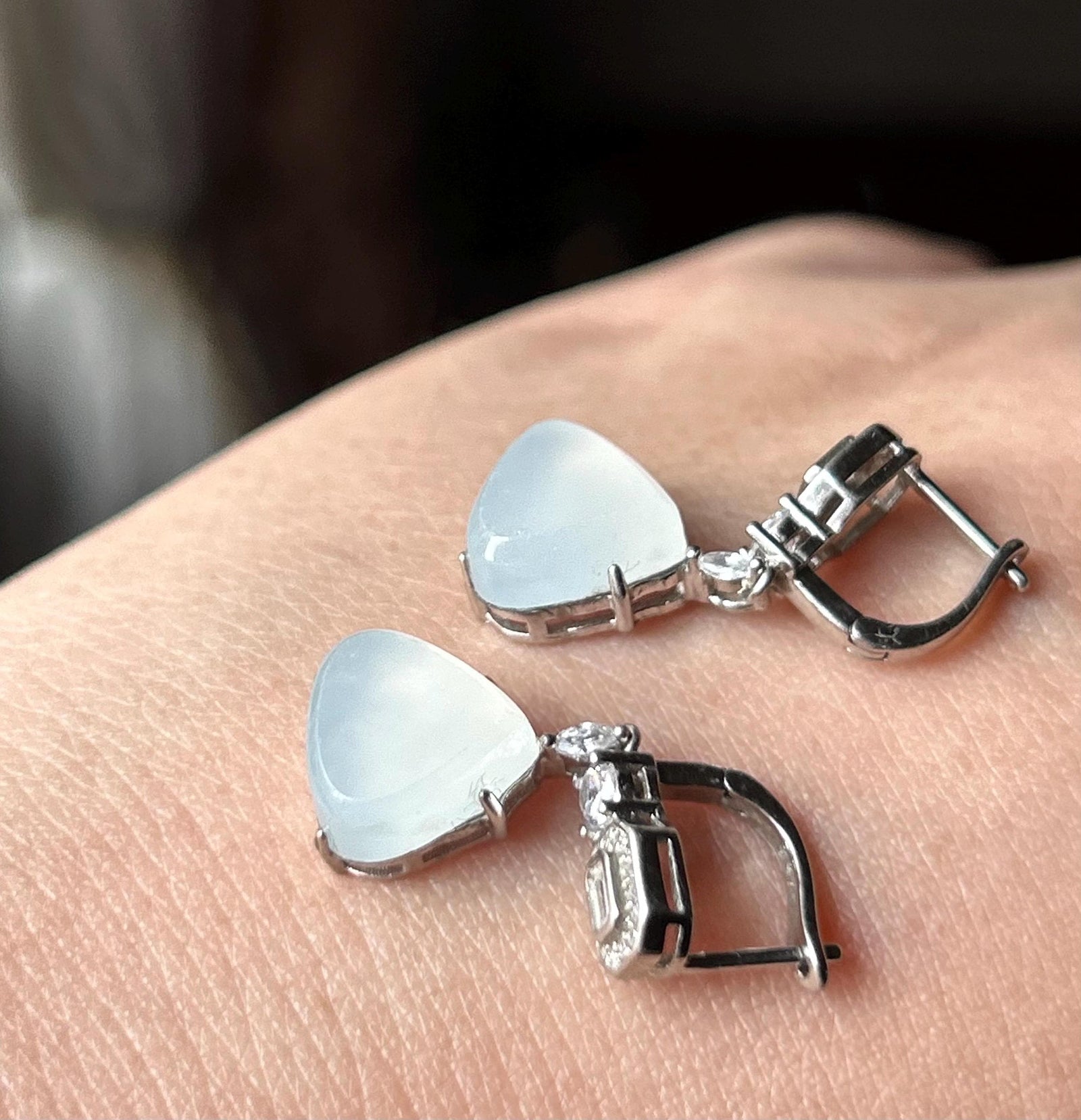 Natural Jadeite Ice Glow Drop Earrings, Burmese White Snowlight Translucent Jade in 925 Silver Minimalist Jewelry