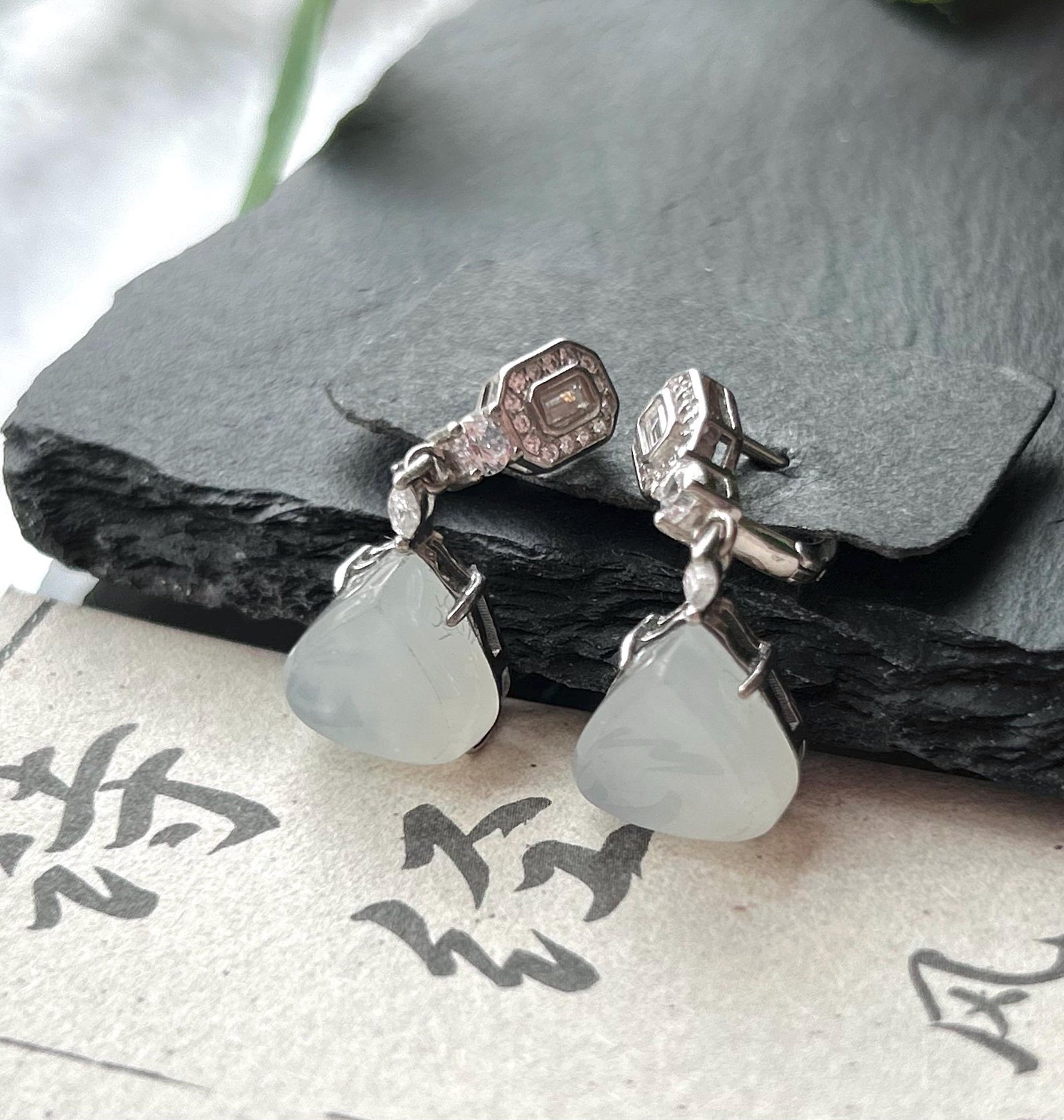 Natural Jadeite Ice Glow Drop Earrings, Burmese White Snowlight Translucent Jade in 925 Silver Minimalist Jewelry