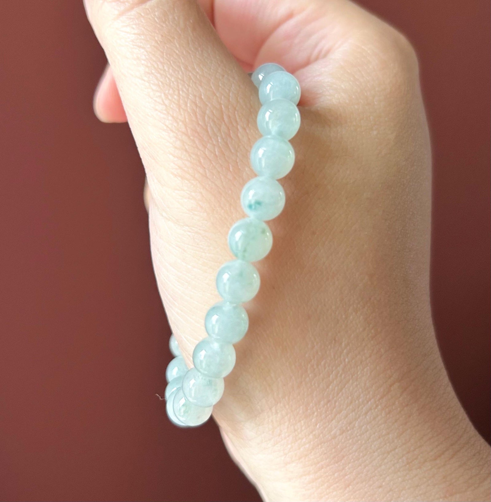 Natural Burmese Type A Jadeite Beaded Bracelet – Icy Translucent Light Blue Floral Jade, 7.4mm