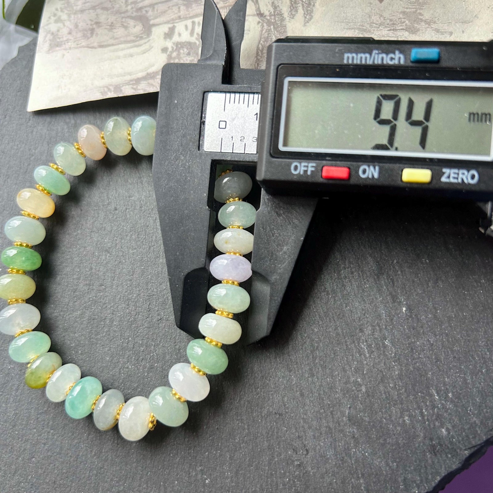 Natural Burmese Type A Jadeite Beaded Bracelet – Icy Translucent Multicolor Jade, 9mm