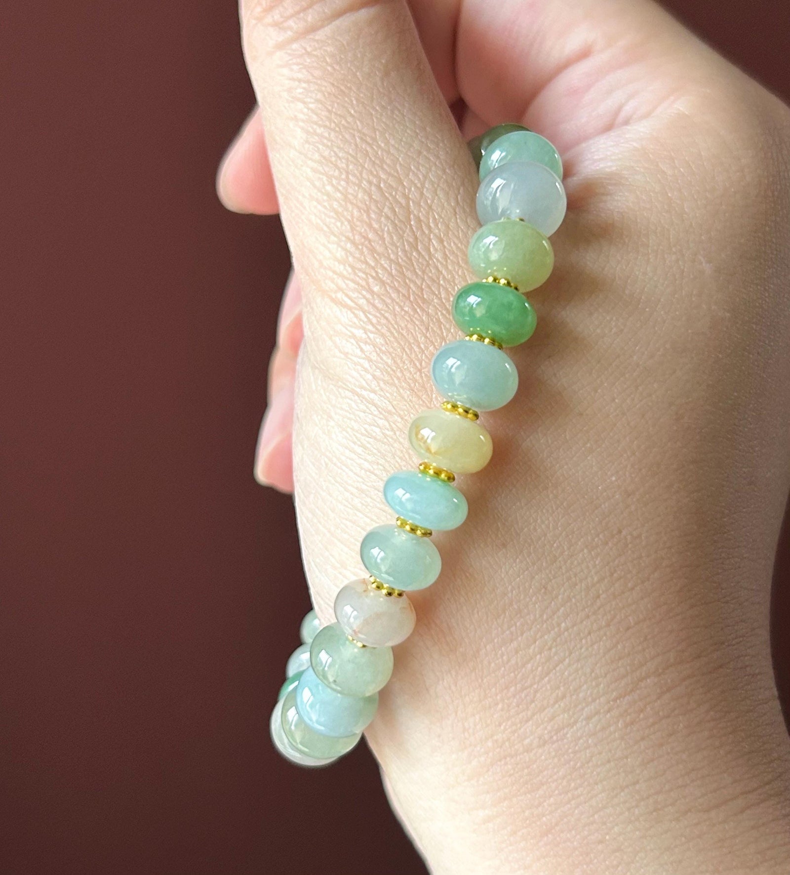 Natural Burmese Type A Jadeite Beaded Bracelet – Icy Translucent Multicolor Jade, 9mm