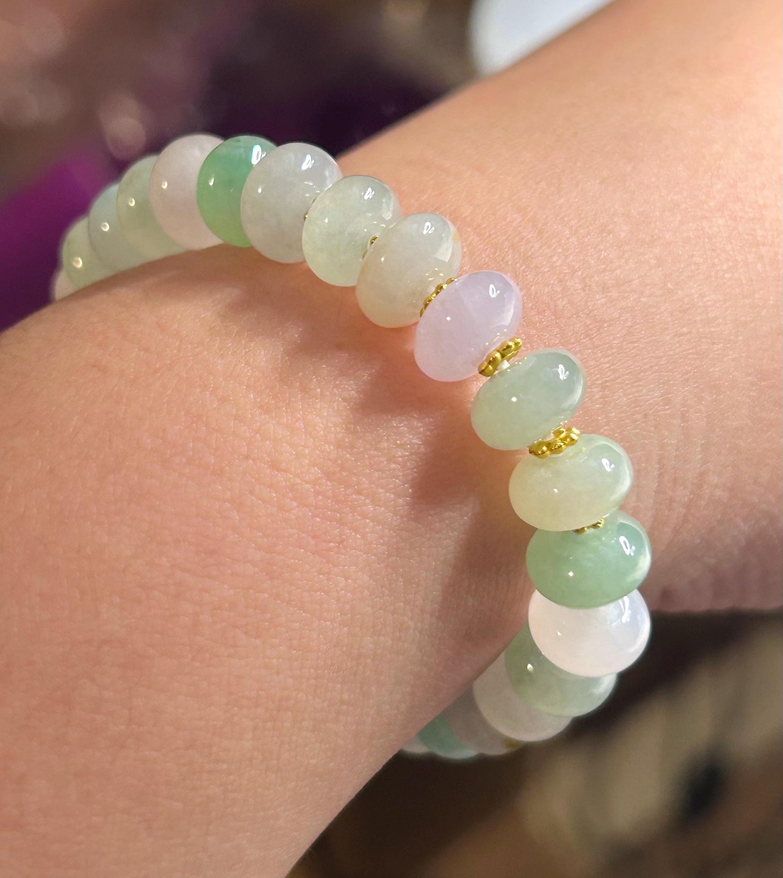 Natural Burmese Type A Jadeite Beaded Bracelet – Icy Translucent Multicolor Jade, 9mm