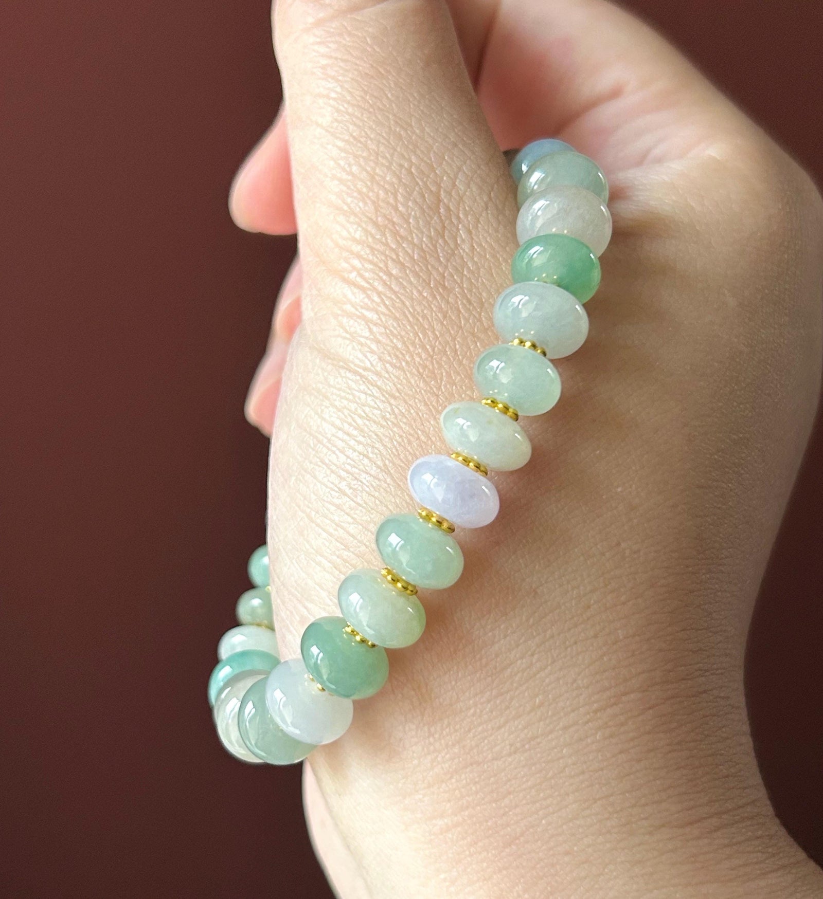 Natural Burmese Type A Jadeite Beaded Bracelet – Icy Translucent Multicolor Jade, 9mm