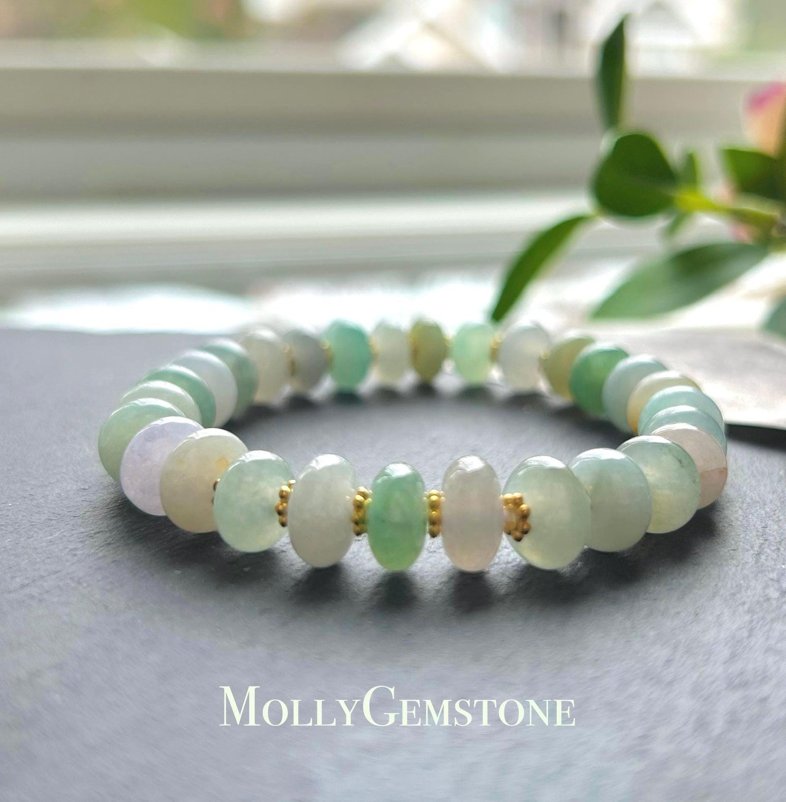 Natural Burmese Type A Jadeite Beaded Bracelet – Icy Translucent Multicolor Jade, 9mm