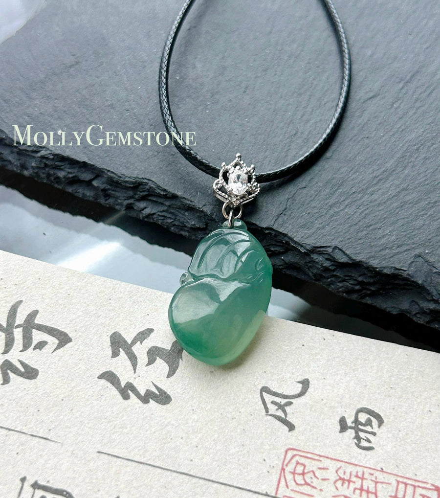 Natural Jadeite Money Bag Pendant | Burmese Type A Bluish Green Jade with 925 Silver Bail