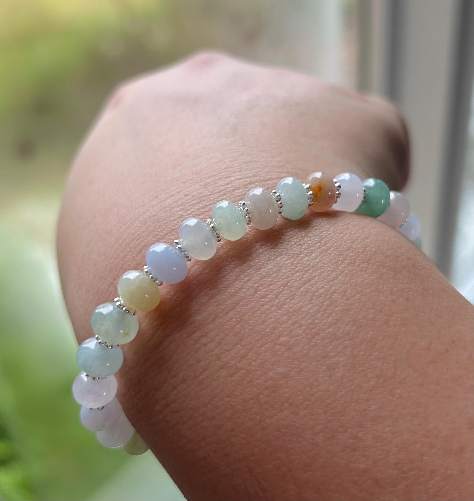 Natural Jadeite Multi-Color Beaded Bracelet | Macaron Style Burmese Type A Icy Translucent Jade | Pixiu Charm with Coin