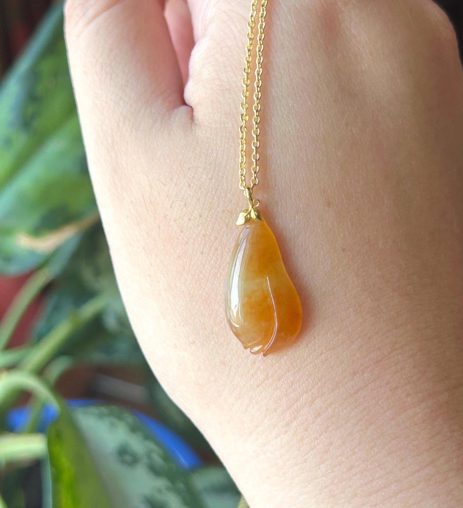 Natural Jadeite Magnolia Pendant | Burmese Type A Highly Translucent Icy Unheated Red Jade, 18k Solid Gold Bail