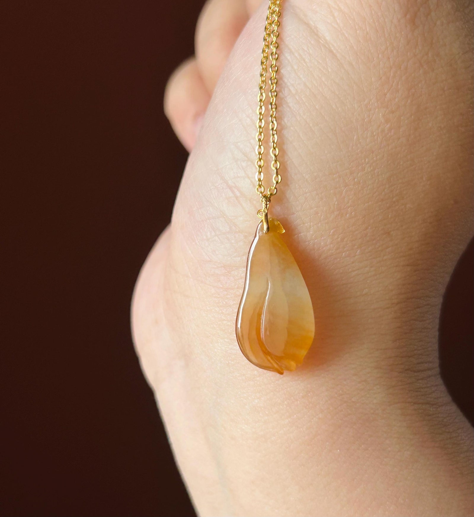Natural Jadeite Magnolia Pendant | Burmese Type A Highly Translucent Icy Unheated Red Jade, 18k Solid Gold Bail