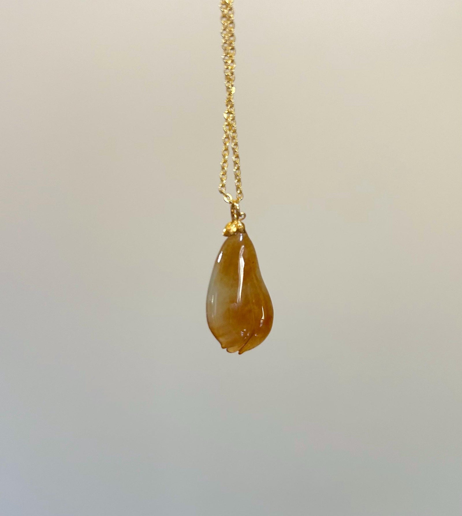 Natural Jadeite Magnolia Pendant | Burmese Type A Highly Translucent Icy Unheated Red Jade, 18k Solid Gold Bail