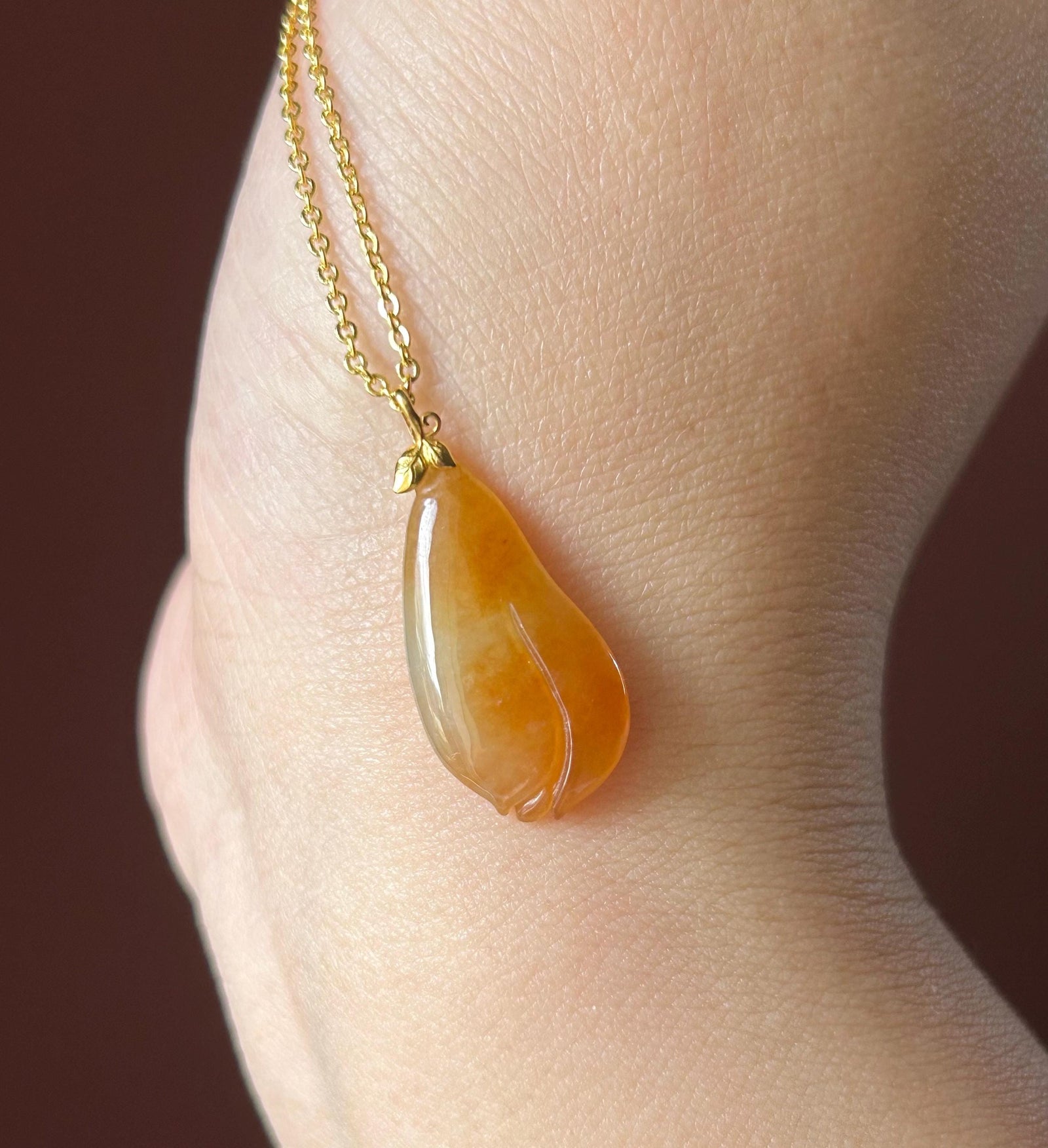 Natural Jadeite Magnolia Pendant | Burmese Type A Highly Translucent Icy Unheated Red Jade, 18k Solid Gold Bail