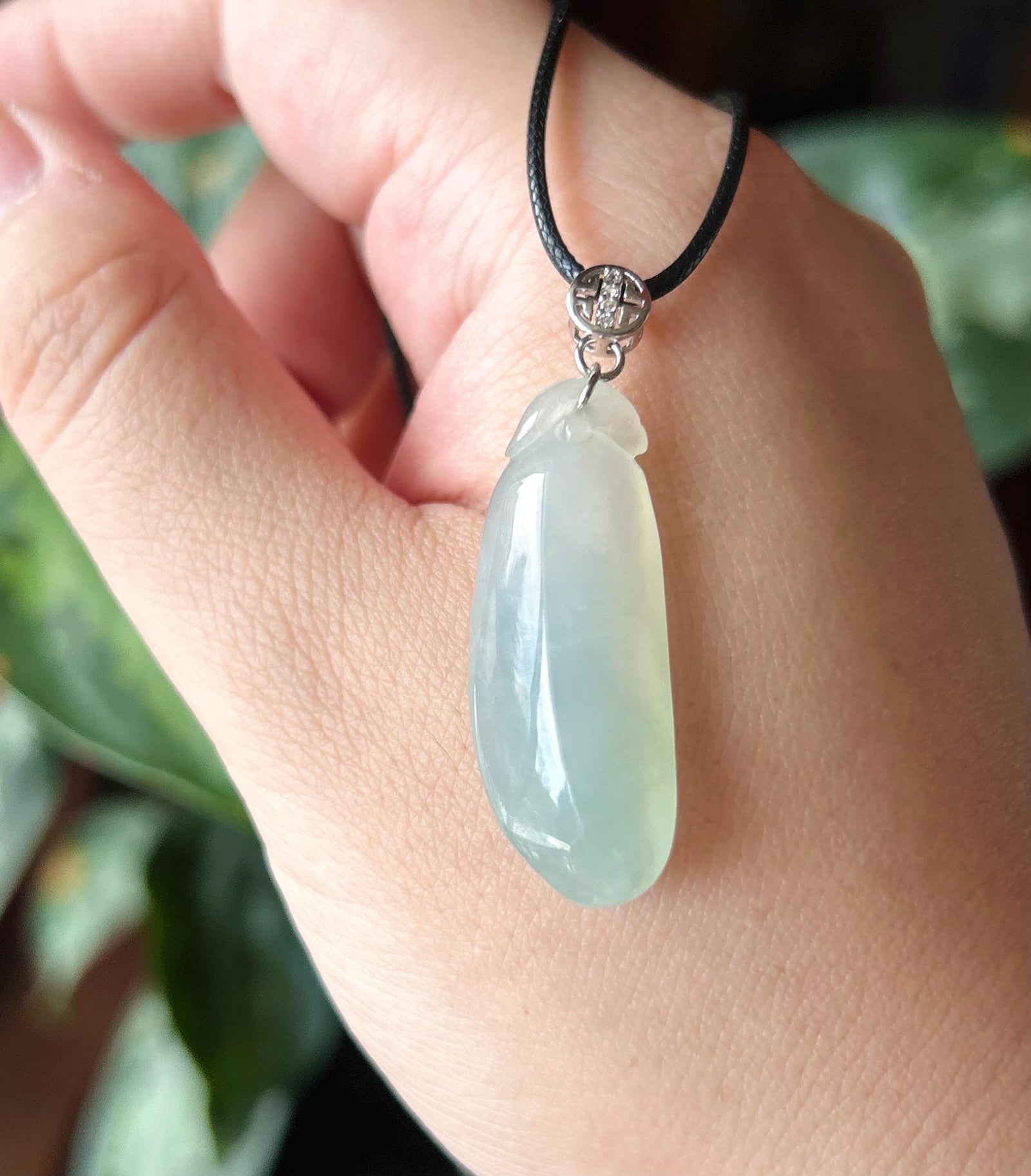 Certified Natural Burmese Type A Jadeite Lucky Gourd Pendant, Highly Translucent Icy Light Blue/Green Jade, Sterling Silver Bail
