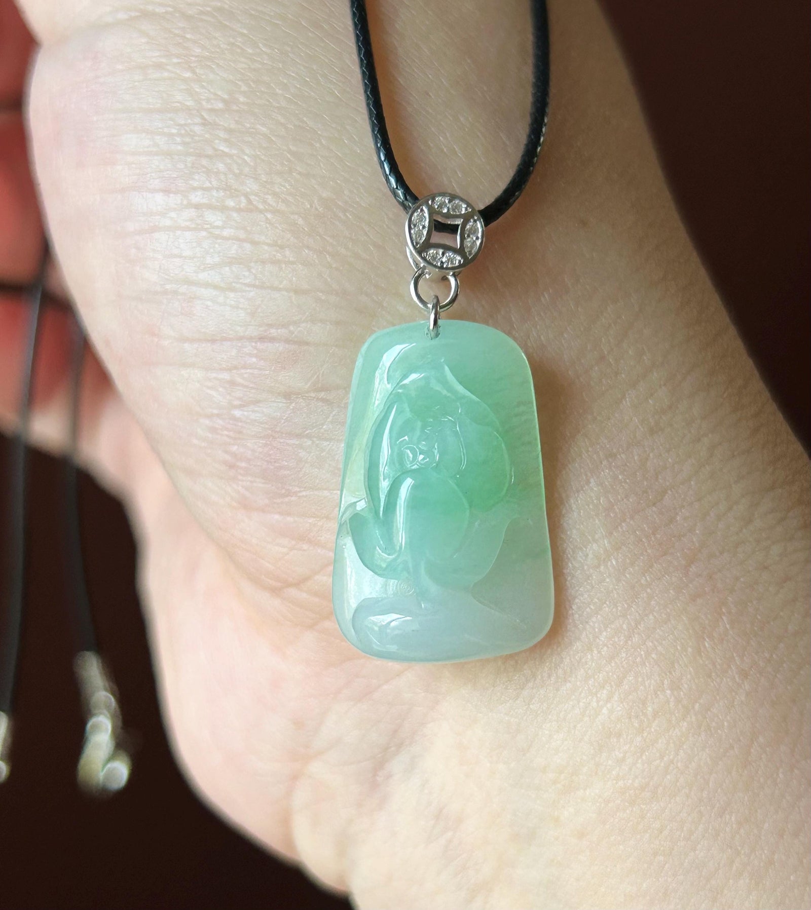 Natural Jadeite Lotus Pendant, Burmese Type A Icy Translucent Icy Apple Green Jade, Sterling Silver Bail