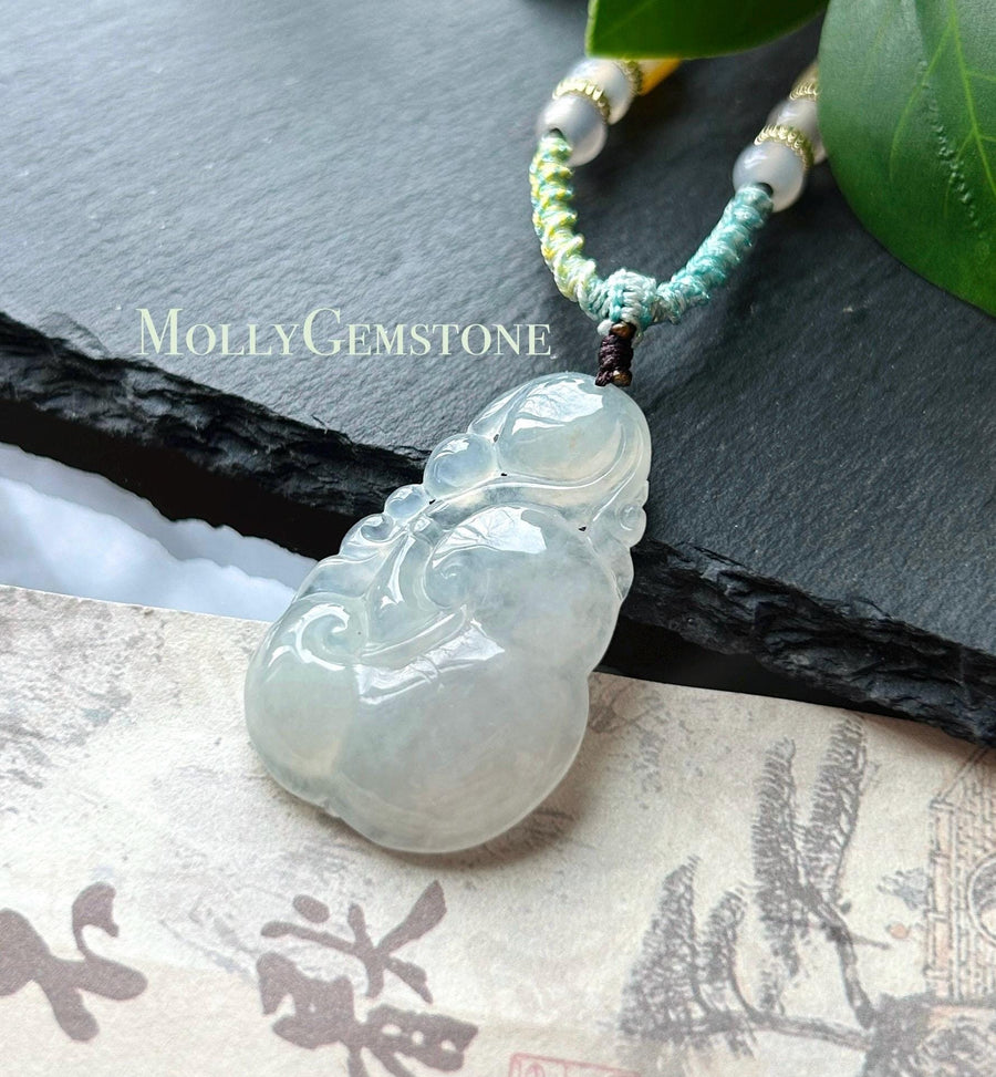 Certified Natural Burmese Type A Jadeite Ruyi Pendant, Icy White Translucent Jade, New Year Blessing