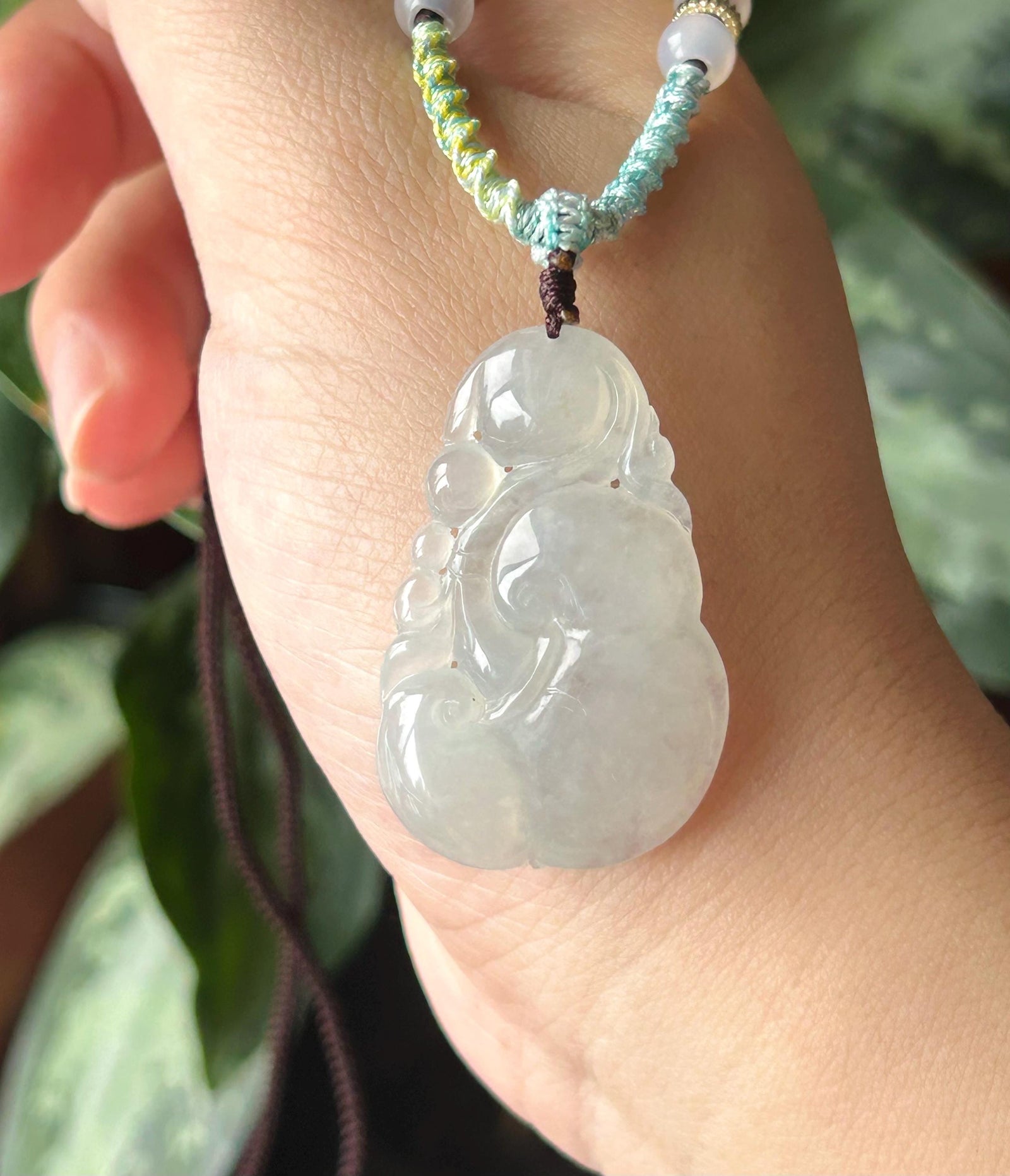Certified Natural Burmese Type A Jadeite Ruyi Pendant, Icy White Translucent Jade, New Year Blessing