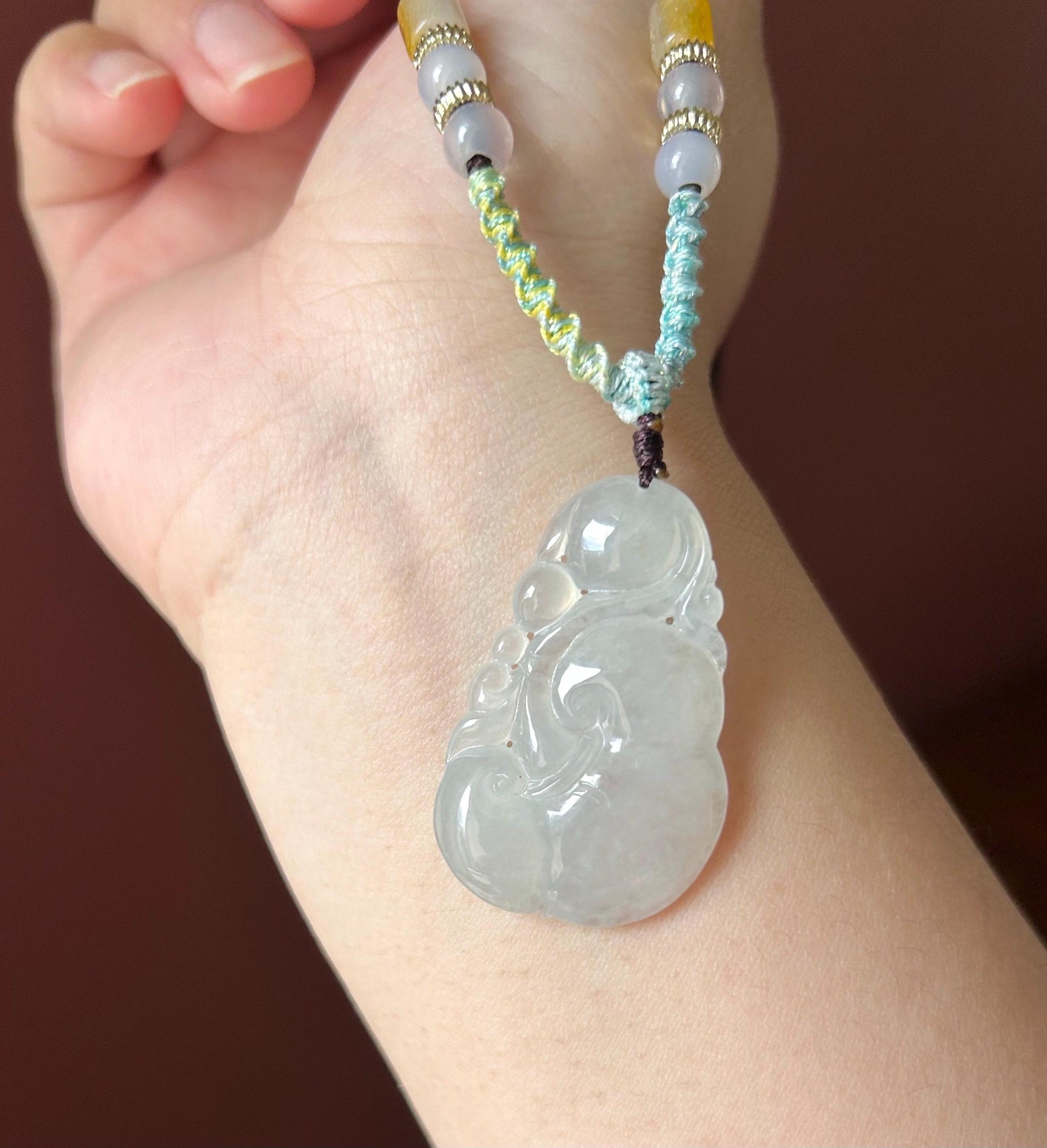 Certified Natural Burmese Type A Jadeite Ruyi Pendant, Icy White Translucent Jade, New Year Blessing