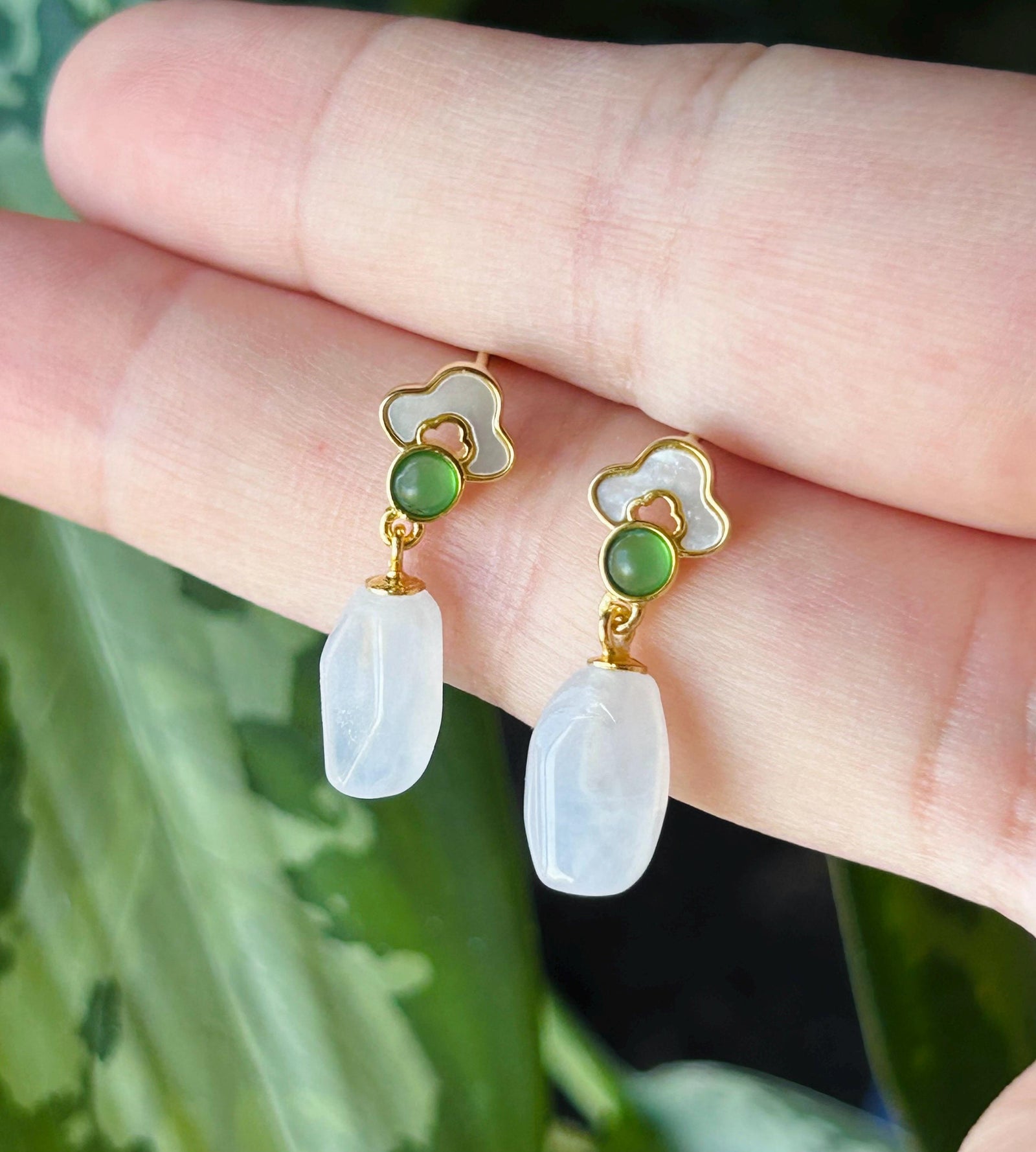Natural Jadeite Sterling Silver Earrings Untreated Burmese Type A Highly Translucent Icy White Jade