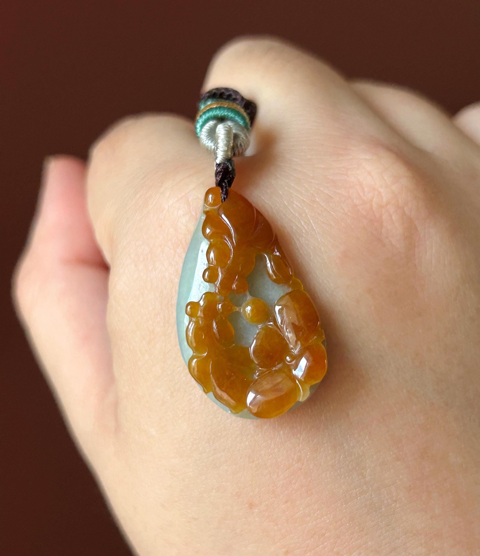 Natural Jadeite Pendant, Lotus and Koi Carving, Burmese Type A Icy Translucent Red Jade, Symbol of Abundance