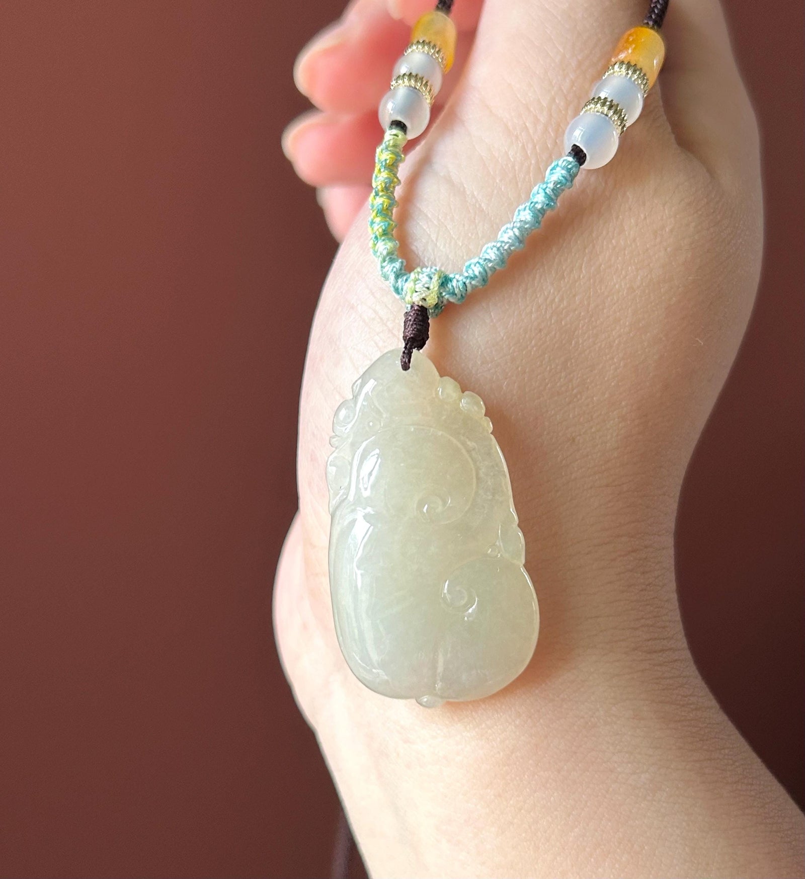 Natural Burmese Type A Jadeite Ruyi Pendant, Icy Light Yellow Translucent Jade, New Year Blessing