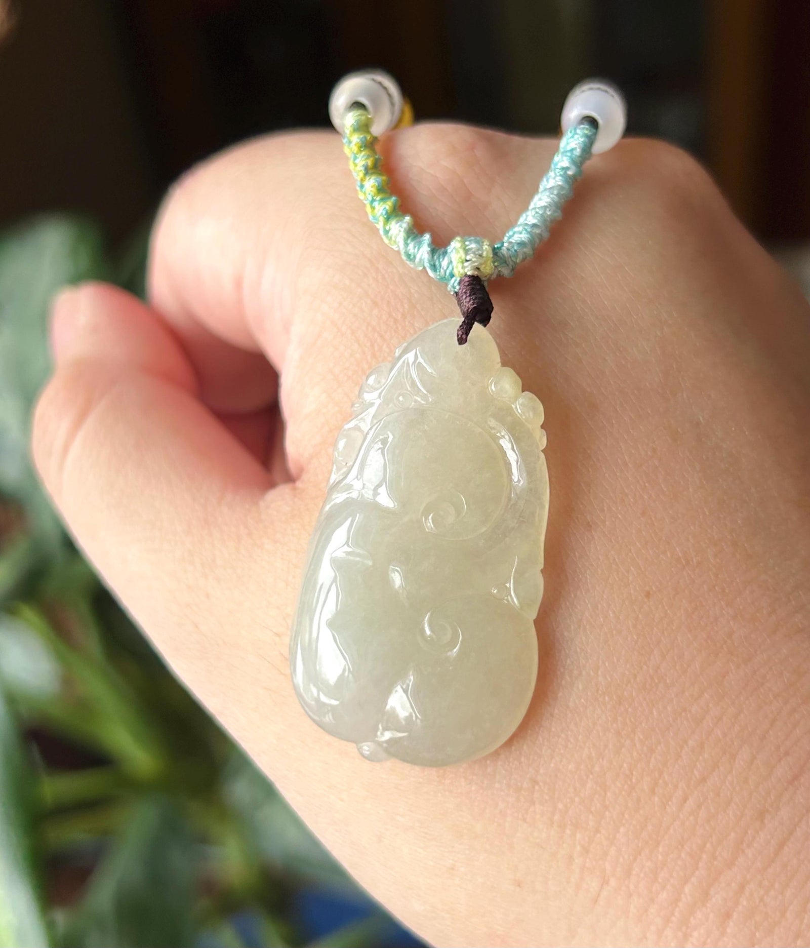Natural Burmese Type A Jadeite Ruyi Pendant, Icy Light Yellow Translucent Jade, New Year Blessing