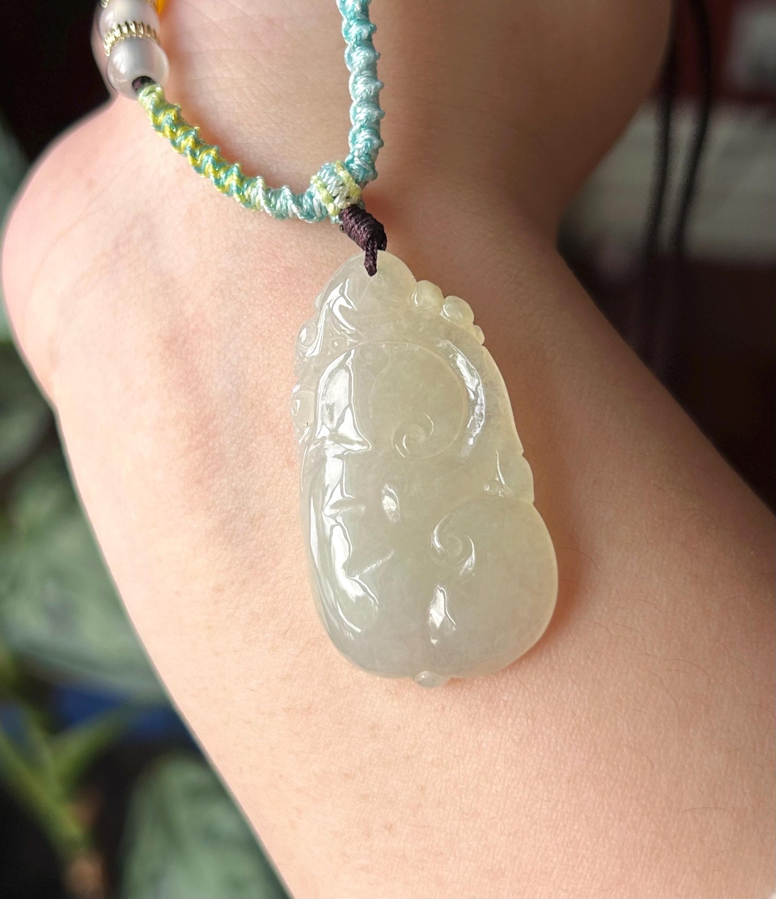 Natural Burmese Type A Jadeite Ruyi Pendant, Icy Light Yellow Translucent Jade, New Year Blessing