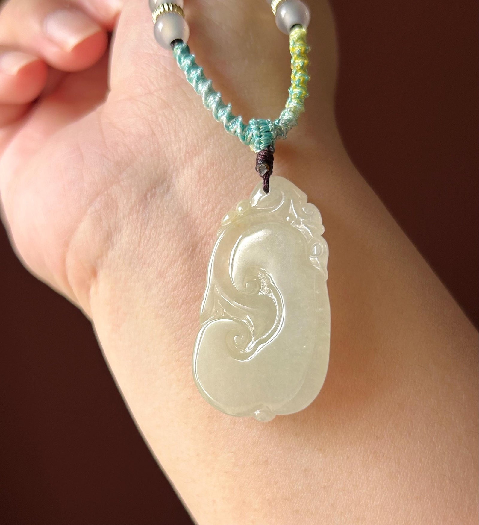 Natural Burmese Type A Jadeite Ruyi Pendant, Icy Light Yellow Translucent Jade, New Year Blessing