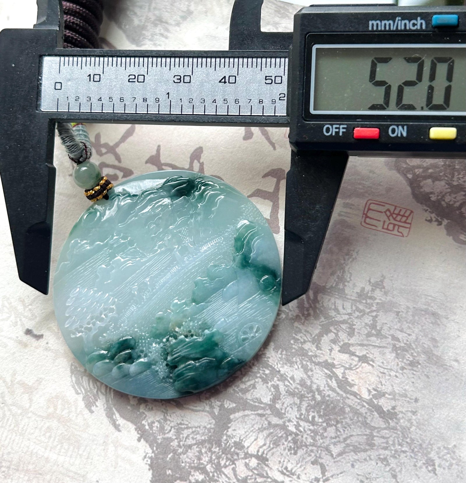 Certified Natural Jadeite Double-Sided Landscape Pendant, Burmese Type A Icy Translucent Blue Floral Jade Necklace