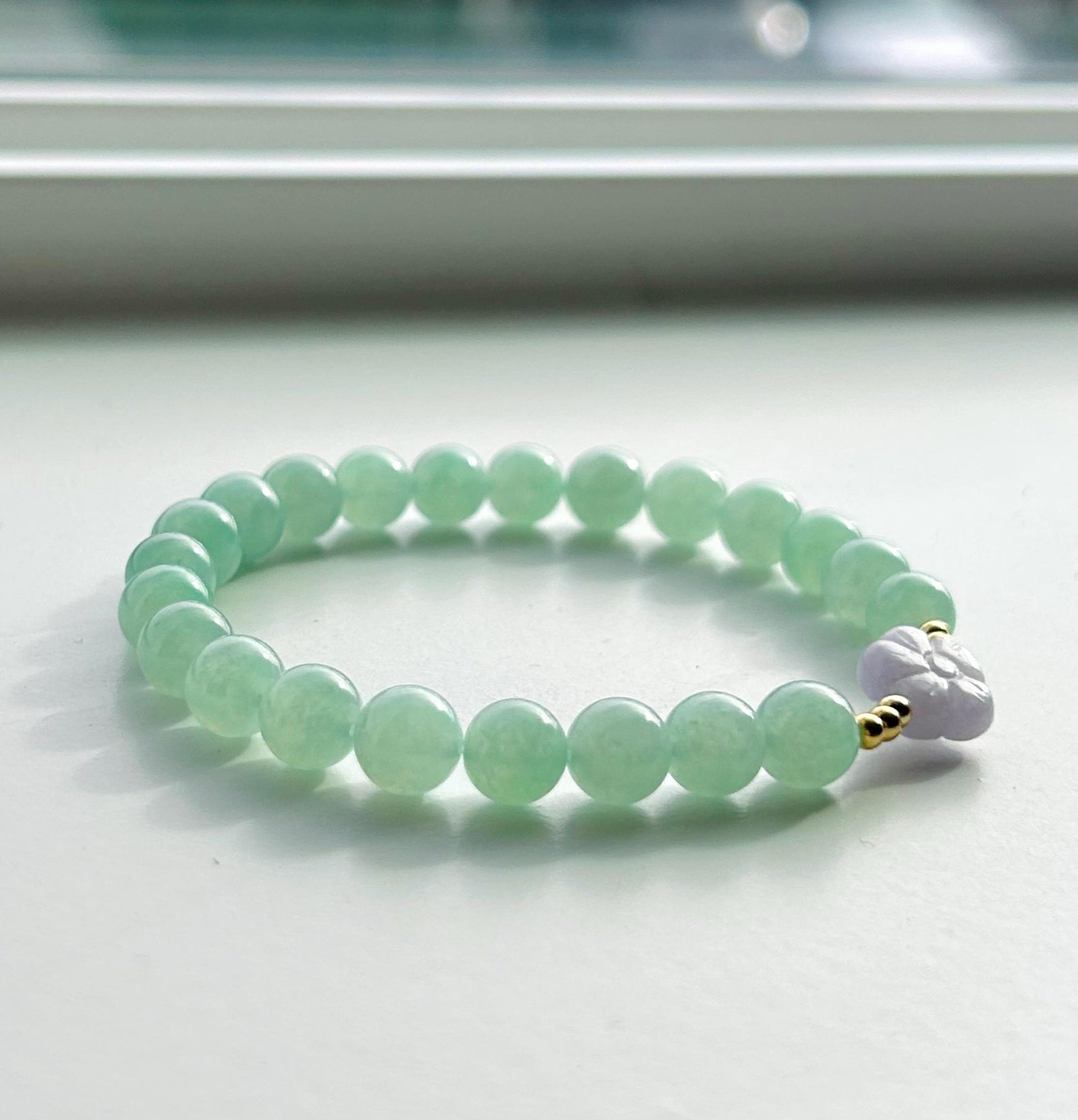 Natural Jadeite Beaded Bracelet | Burmese Type A Highly Translucent Icy Apple Green & Lavender Jade 7mm Designer Minimalist Jewelry