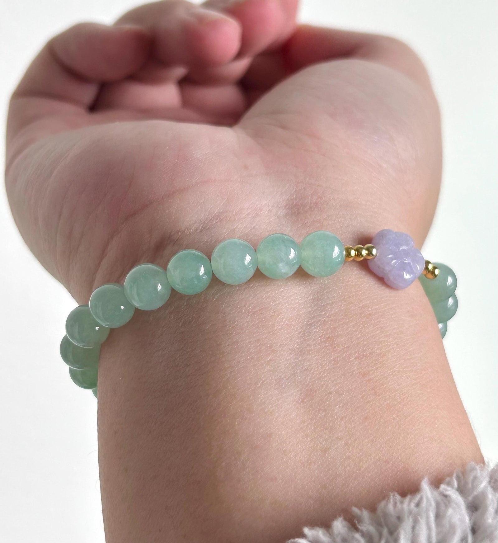 Natural Jadeite Beaded Bracelet | Burmese Type A Highly Translucent Icy Apple Green & Lavender Jade 7mm Designer Minimalist Jewelry
