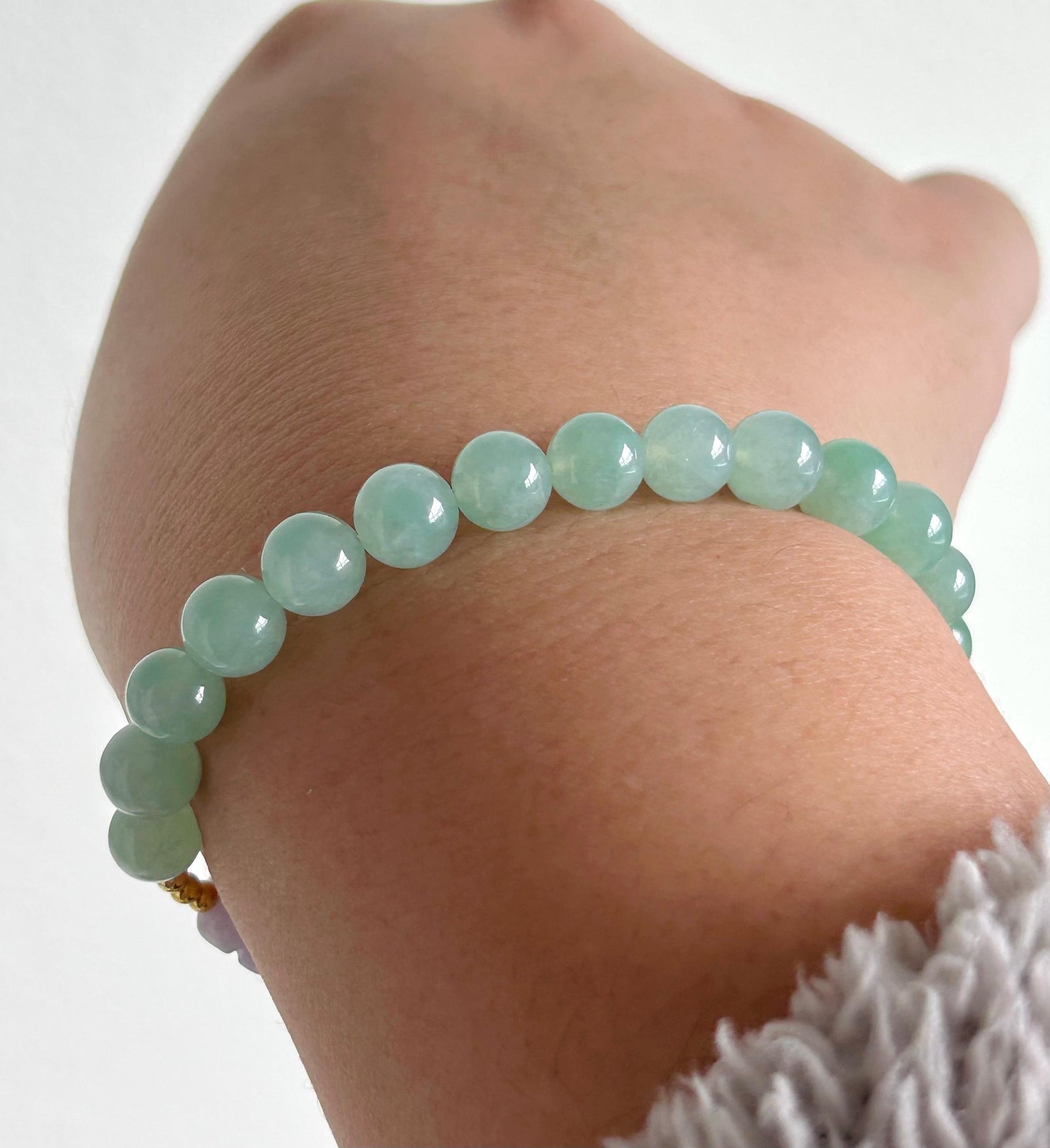 Natural Jadeite Beaded Bracelet | Burmese Type A Highly Translucent Icy Apple Green & Lavender Jade 7mm Designer Minimalist Jewelry