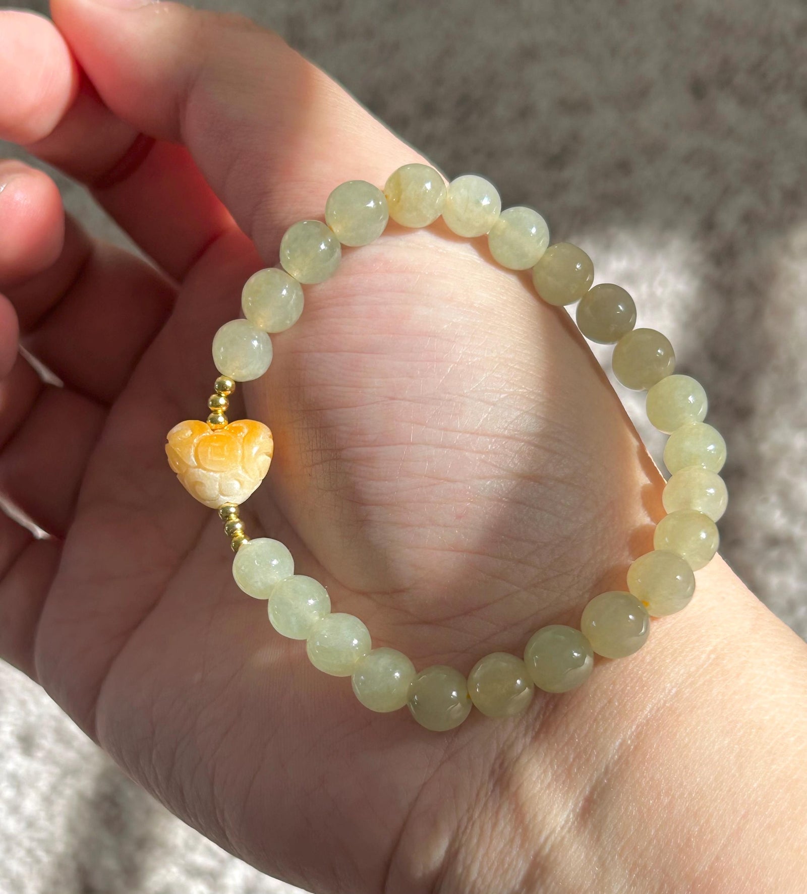 Natural Jadeite Beaded Bracelet | Burmese Type A Highly Translucent Icy Honey Pear Yellow Jade 7mm Designer Minimalist Jewelry