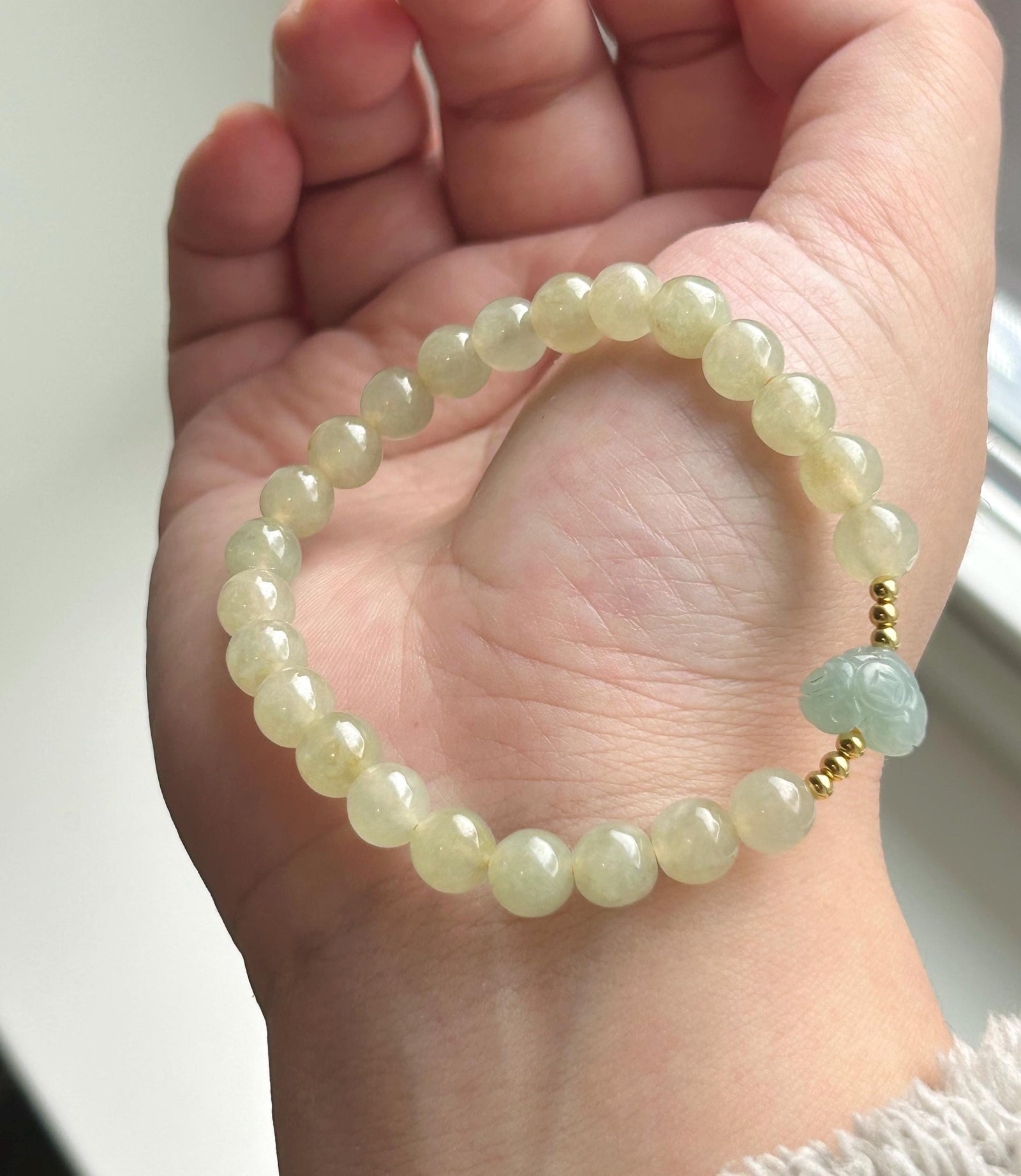 Natural Jadeite Beaded Bracelet | Burmese Type A Highly Translucent Icy Honey Pear Yellow Jade 7mm Designer Minimalist Jewelry