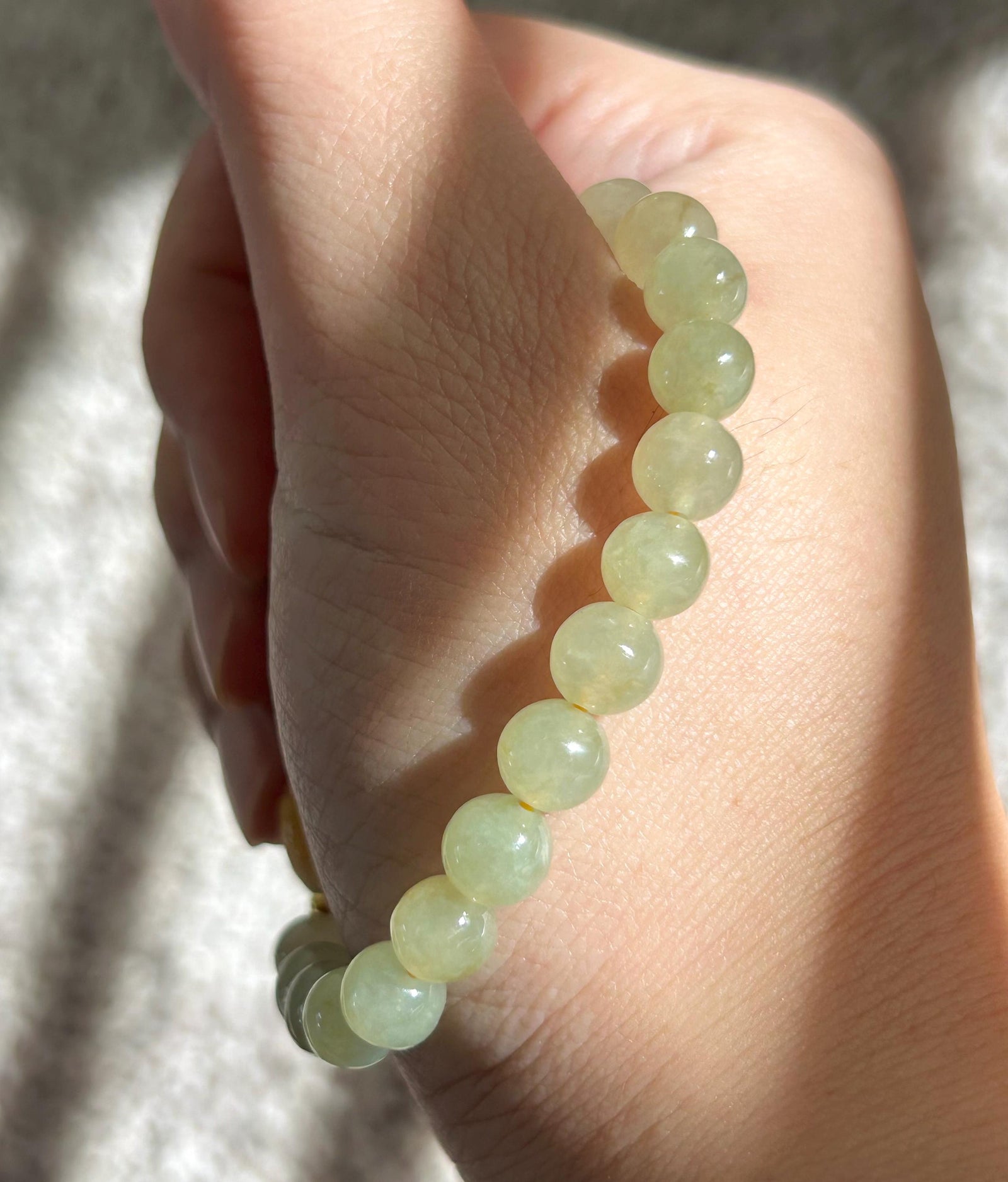 Natural Jadeite Beaded Bracelet | Burmese Type A Highly Translucent Icy Honey Pear Yellow Jade 7mm Designer Minimalist Jewelry
